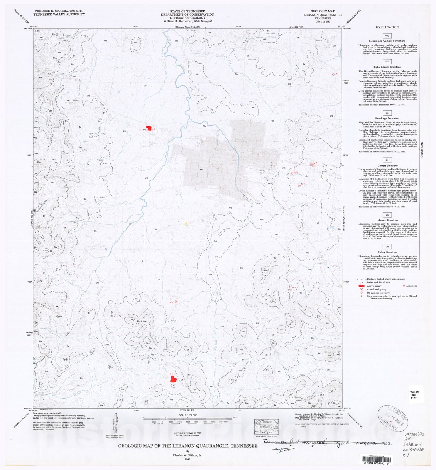 Map : Geologic Map and Mineral Resources Summary of the Lebanon Quadrangle, 1963 Cartography Wall Art :