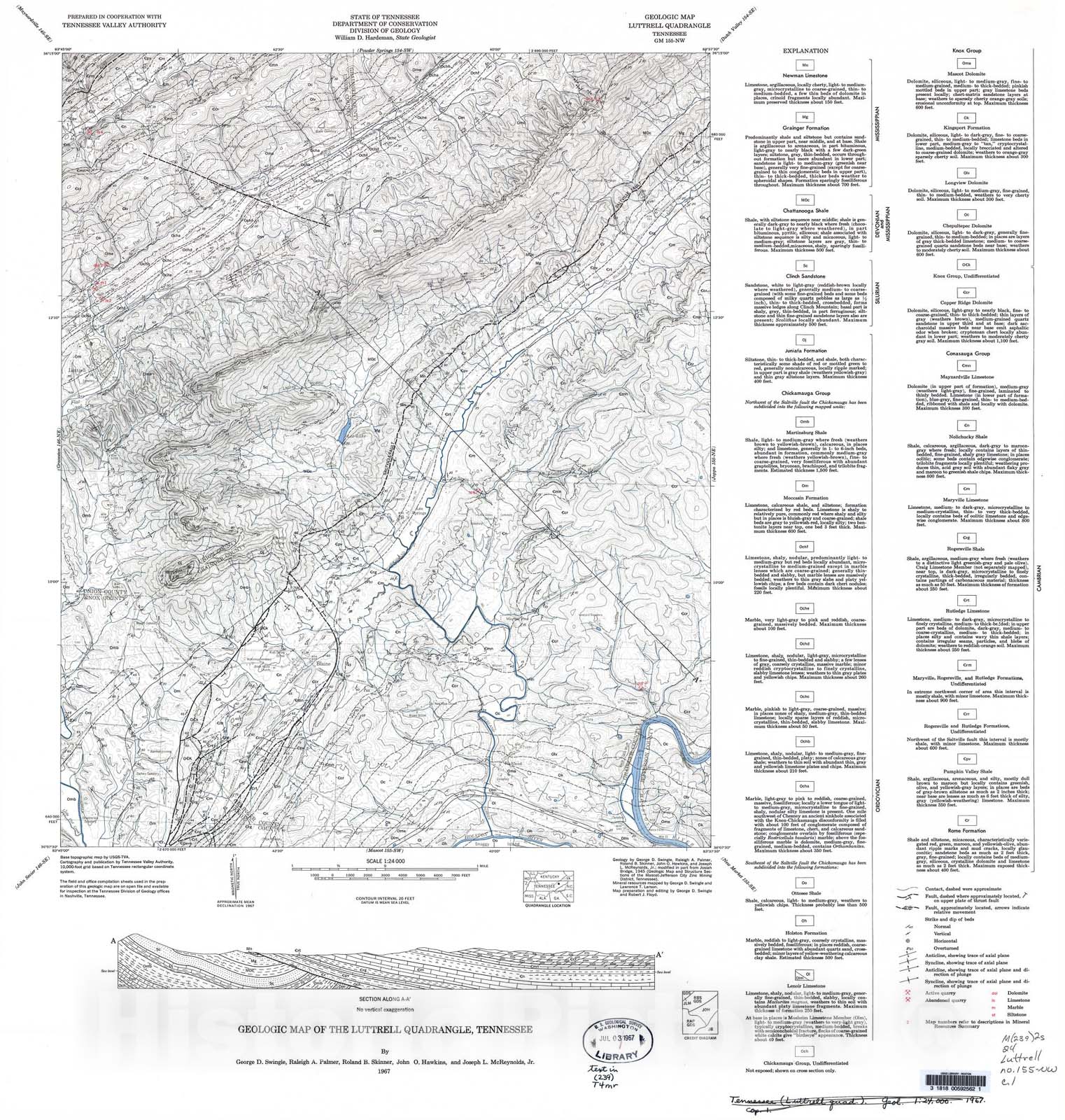 Map : Geologic Map and Mineral Resources Summary of the Luttrell Quadrangle, 1967 Cartography Wall Art :
