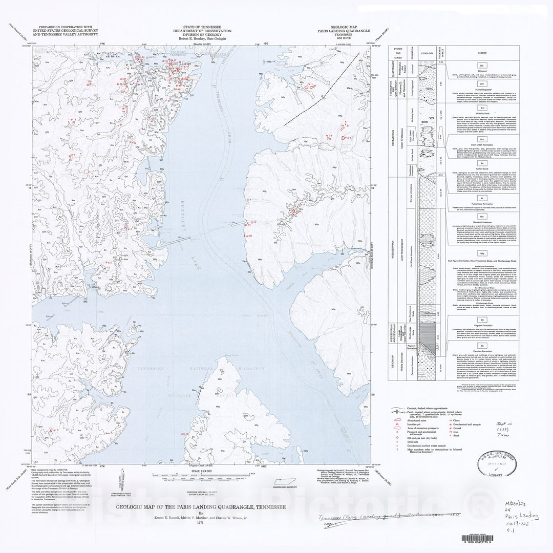 Map : Geologic Map and Mineral Resources Summary of the Paris Landing Quadrangle, 1971 Cartography Wall Art :