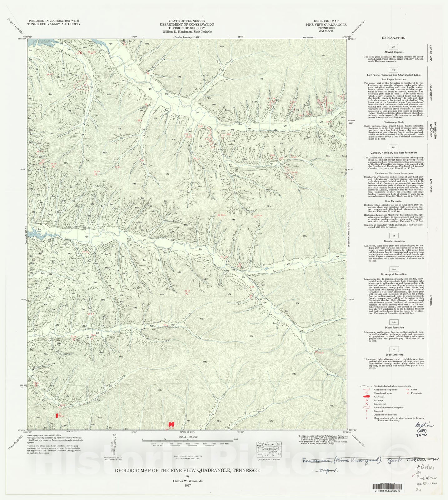 Map : Geologic Map and Mineral Resources Summary of the Pine View Quadrangle, 1967 Cartography Wall Art :