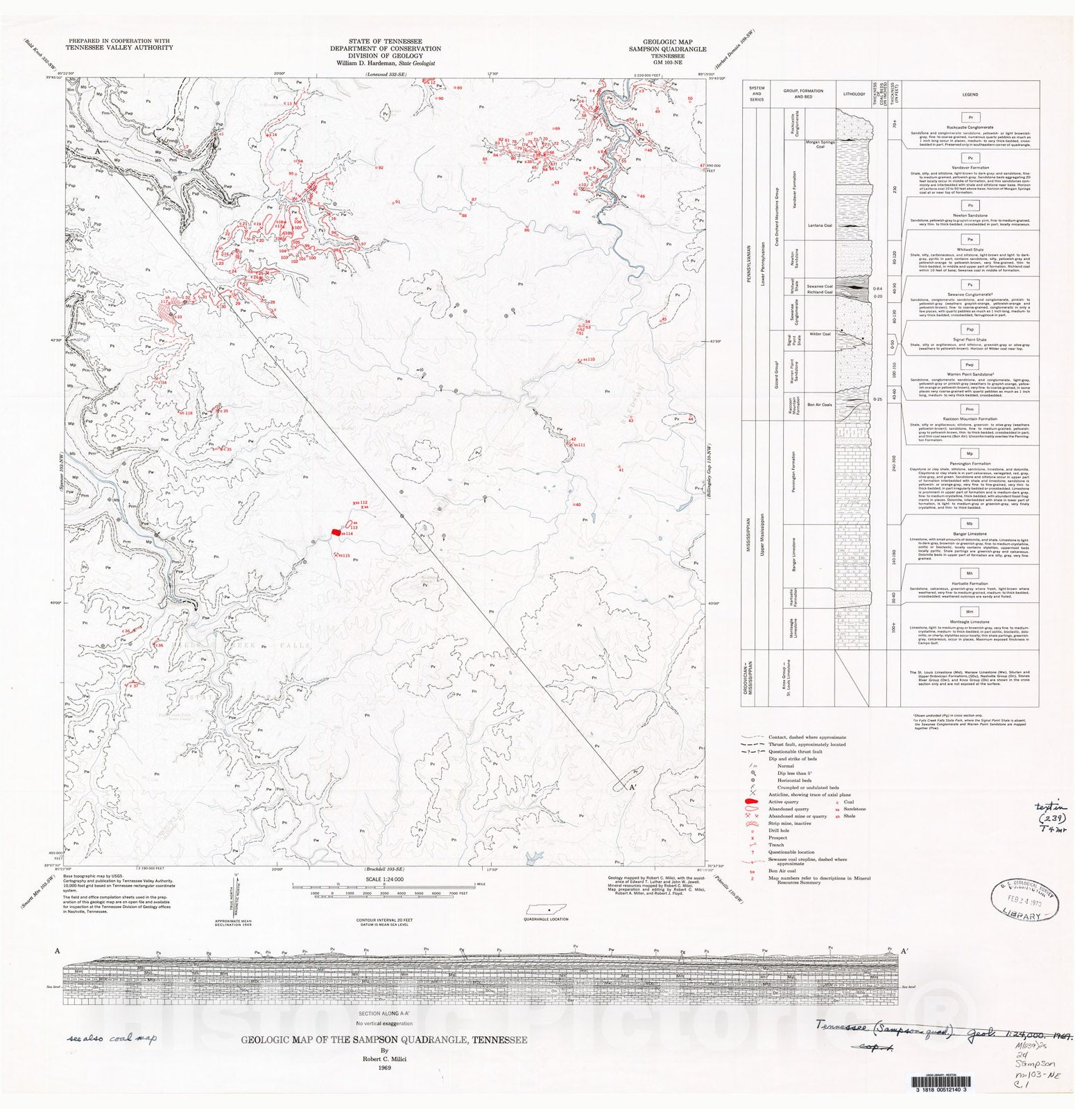 Map : Geologic Map and Mineral Resources Summary of the Sampson Quadrangle, 1969 Cartography Wall Art :