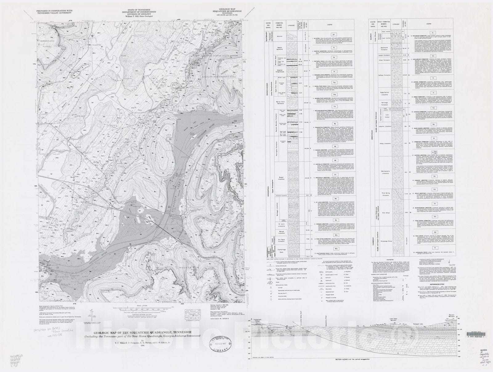 Map : Geologic Map and Mineral Resources Summary of the Sequatchie Quadrangle, 1986 Cartography Wall Art :