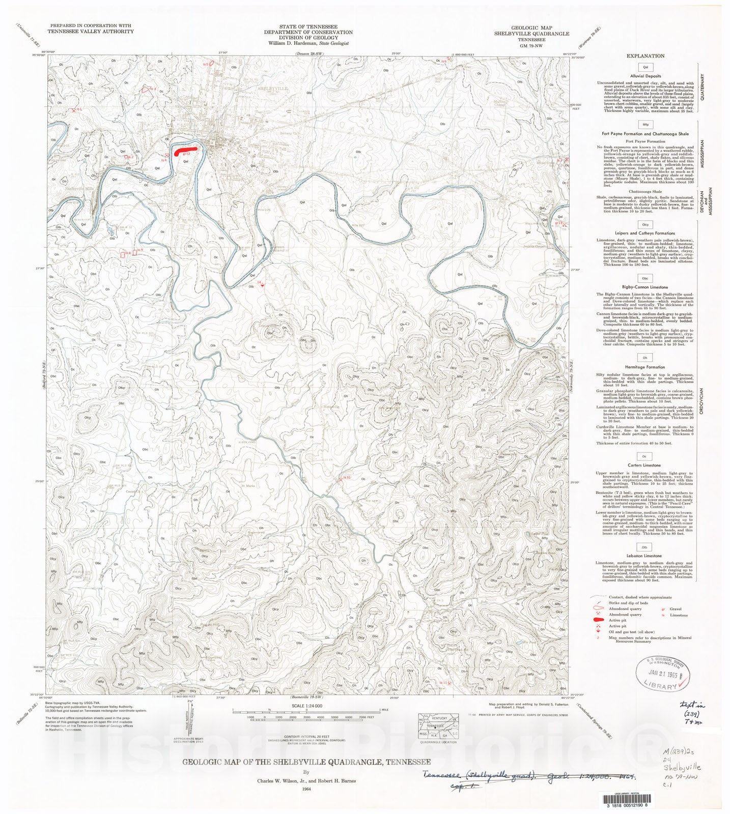 Map : Geologic Map and Mineral Resources Summary of the Shelbyville Quadrangle, 1964 Cartography Wall Art :