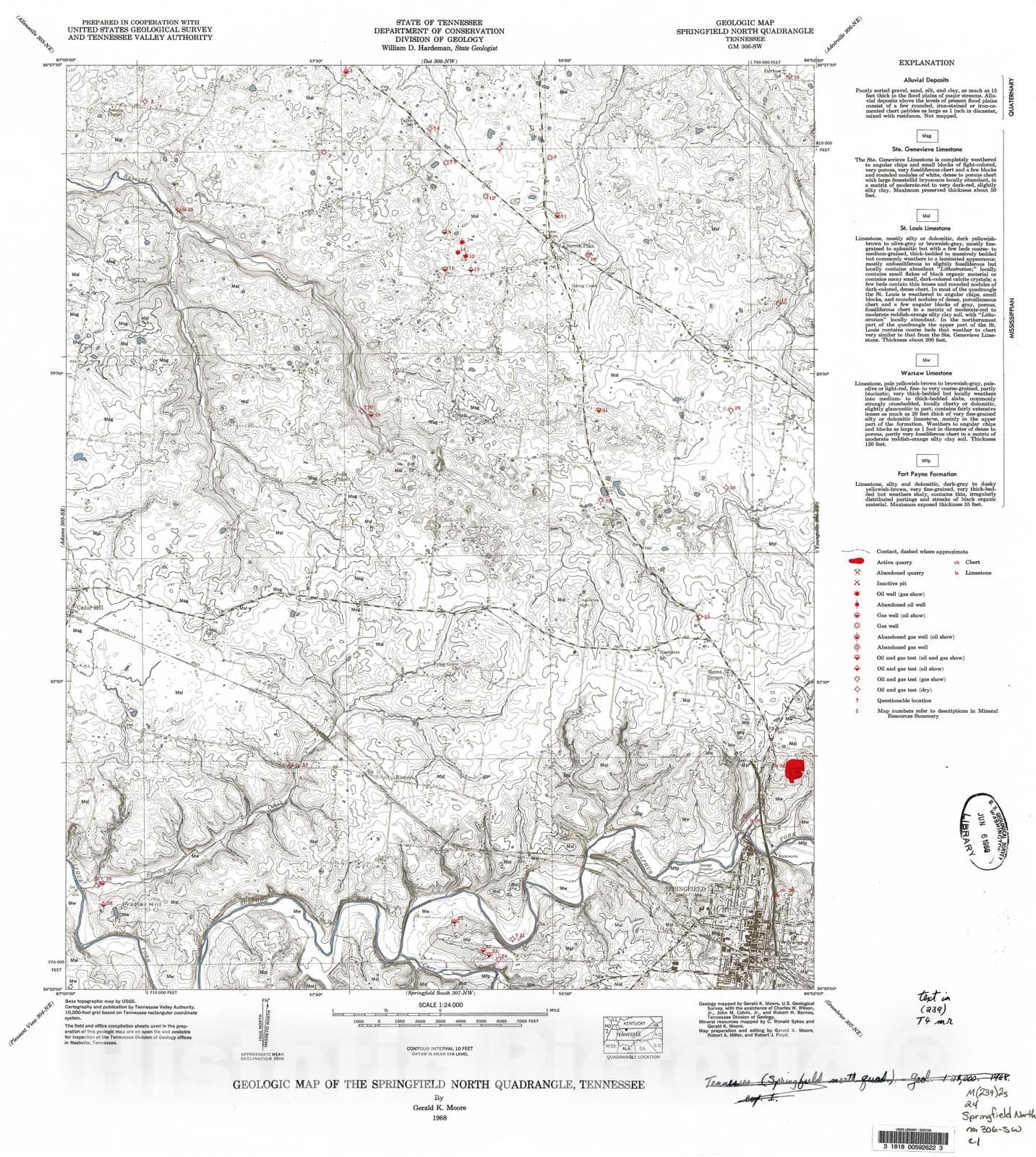Map : Geologic Map and Mineral Resources Summary of the Springfield North Quadrangle, 1968 Cartography Wall Art :