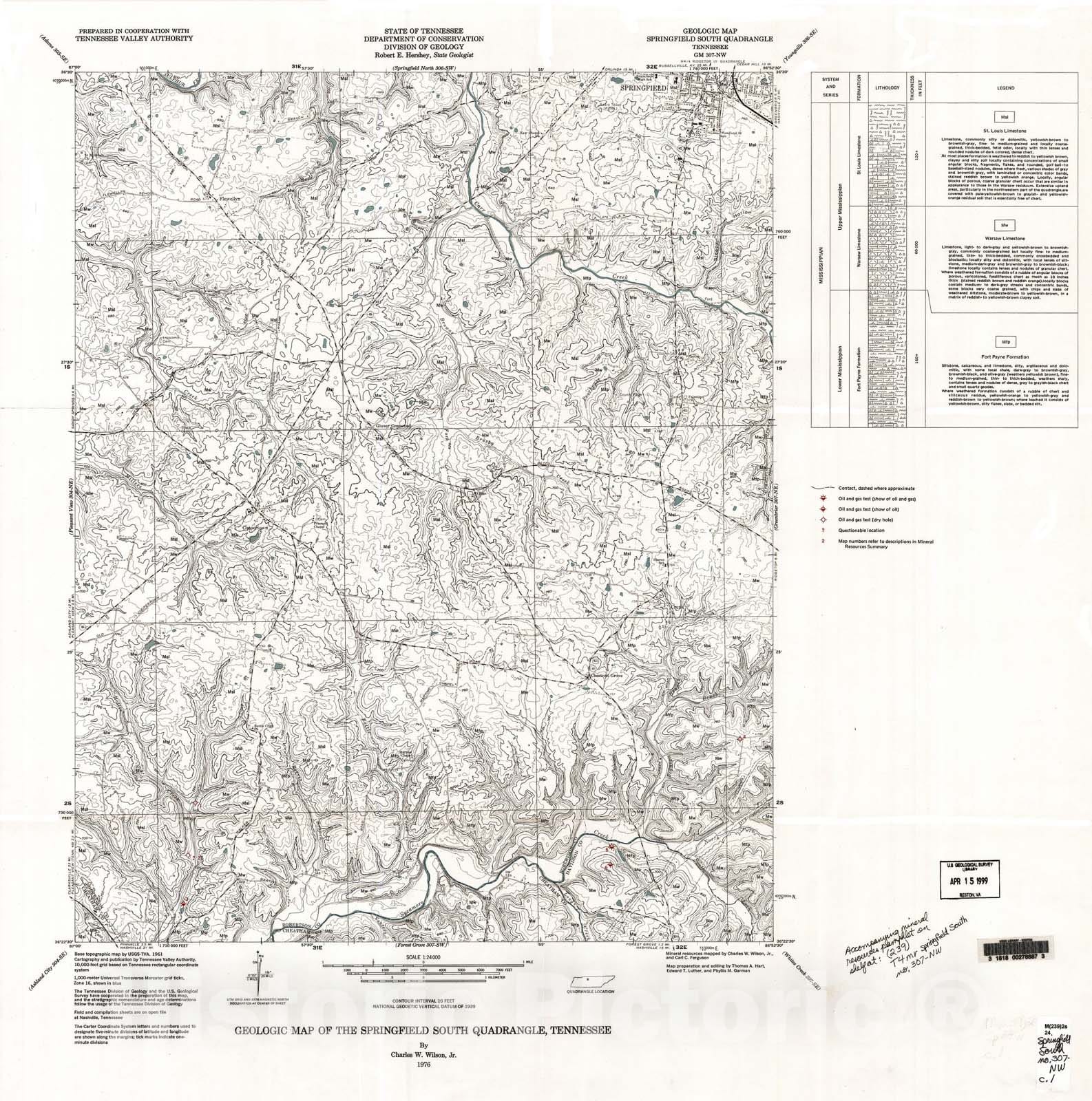 Map : Geologic Map and Mineral Resources Summary of the Springfield South Quadrangle, 1976 Cartography Wall Art :