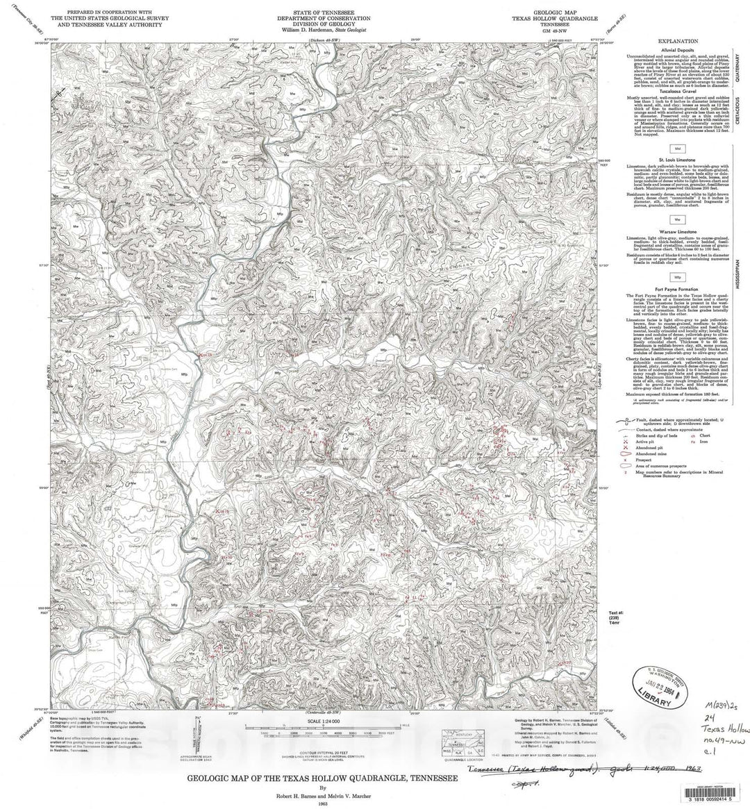 Map : Geologic map and mineral resources summary of the Texas Hollow quadrangle [Tennessee], 1963 Cartography Wall Art :