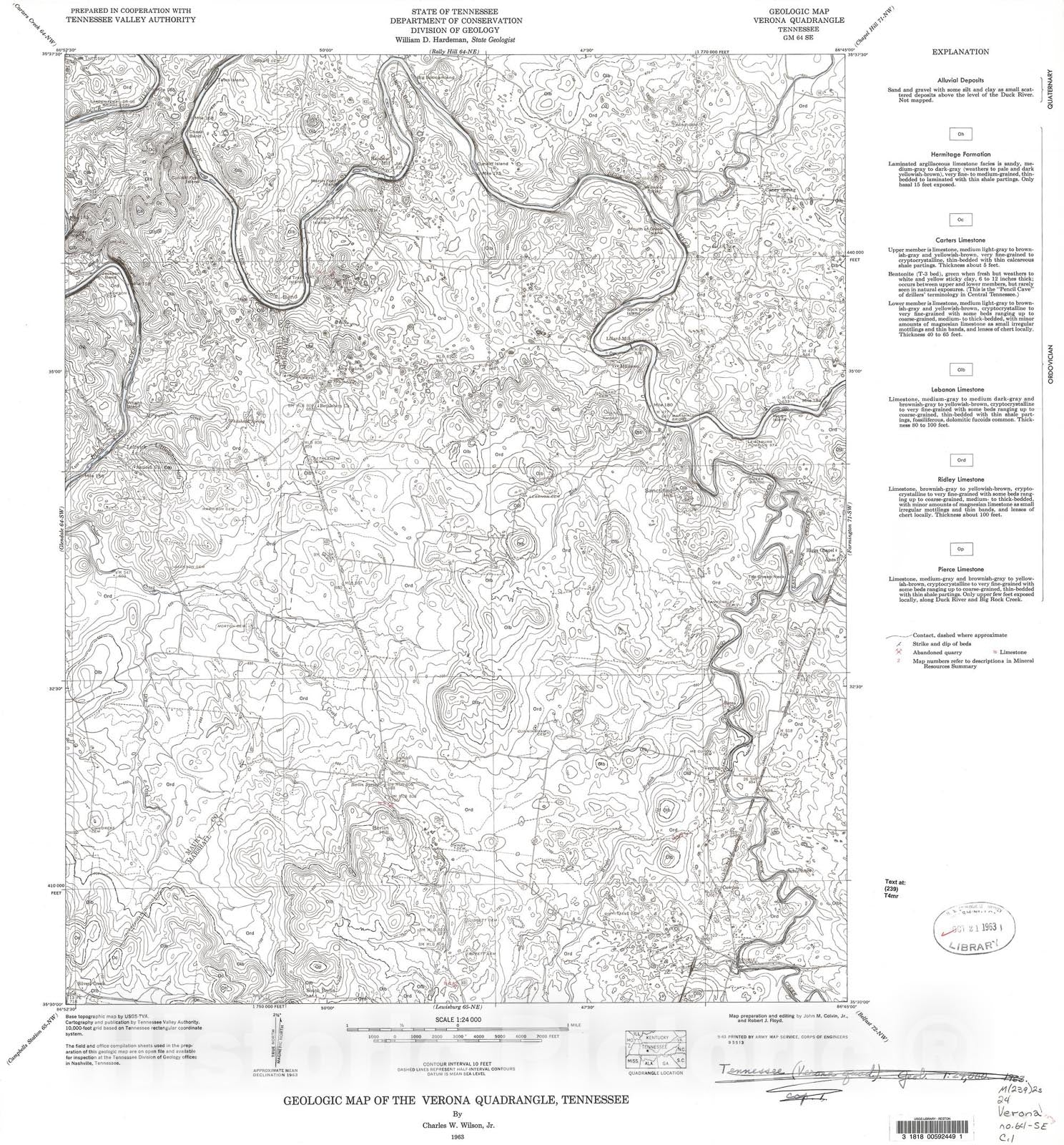 Map : Geologic Map and Mineral Resources Summary of the Verona Quadrangle, 1963 Cartography Wall Art :