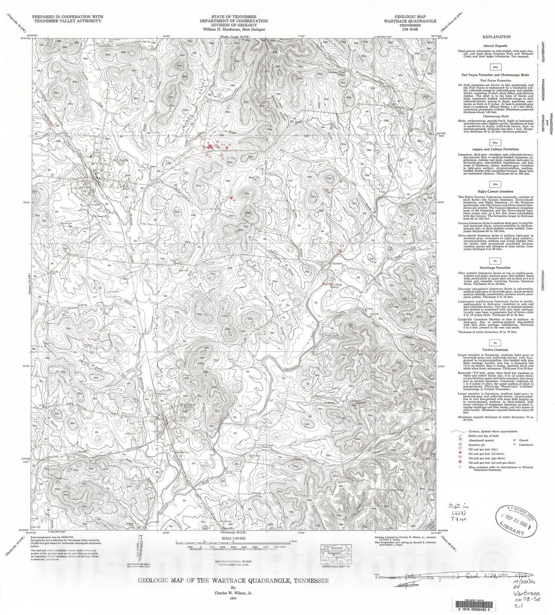 Map : Geologic Map and Mineral Resources Summary of the Wartrace Quadrangle, 1965 Cartography Wall Art :