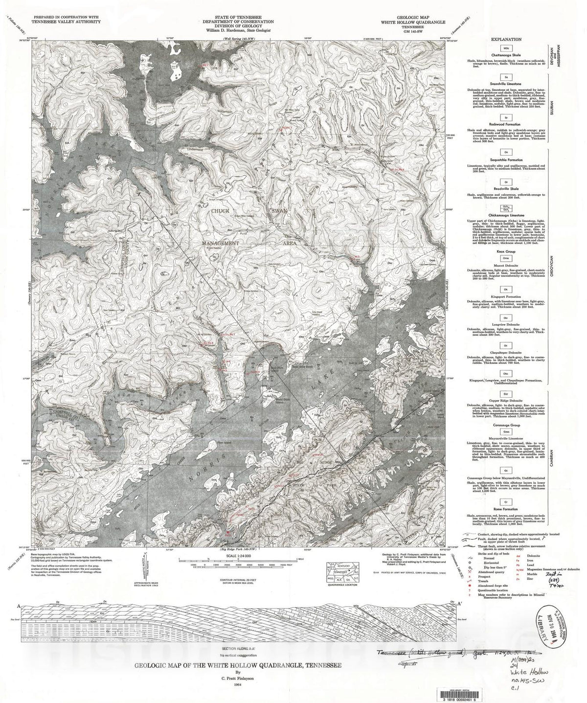 Map : Geologic Map and Mineral Resources Summary of the White Hollow Quadrangle, 1964 Cartography Wall Art :