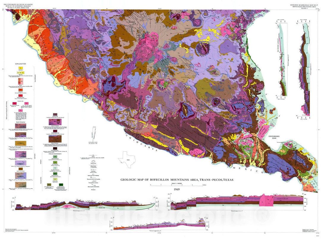 Map : Geologic map of the Bofecillos Mountains area, Trans-Pecos Texas, 1970 Cartography Wall Art :