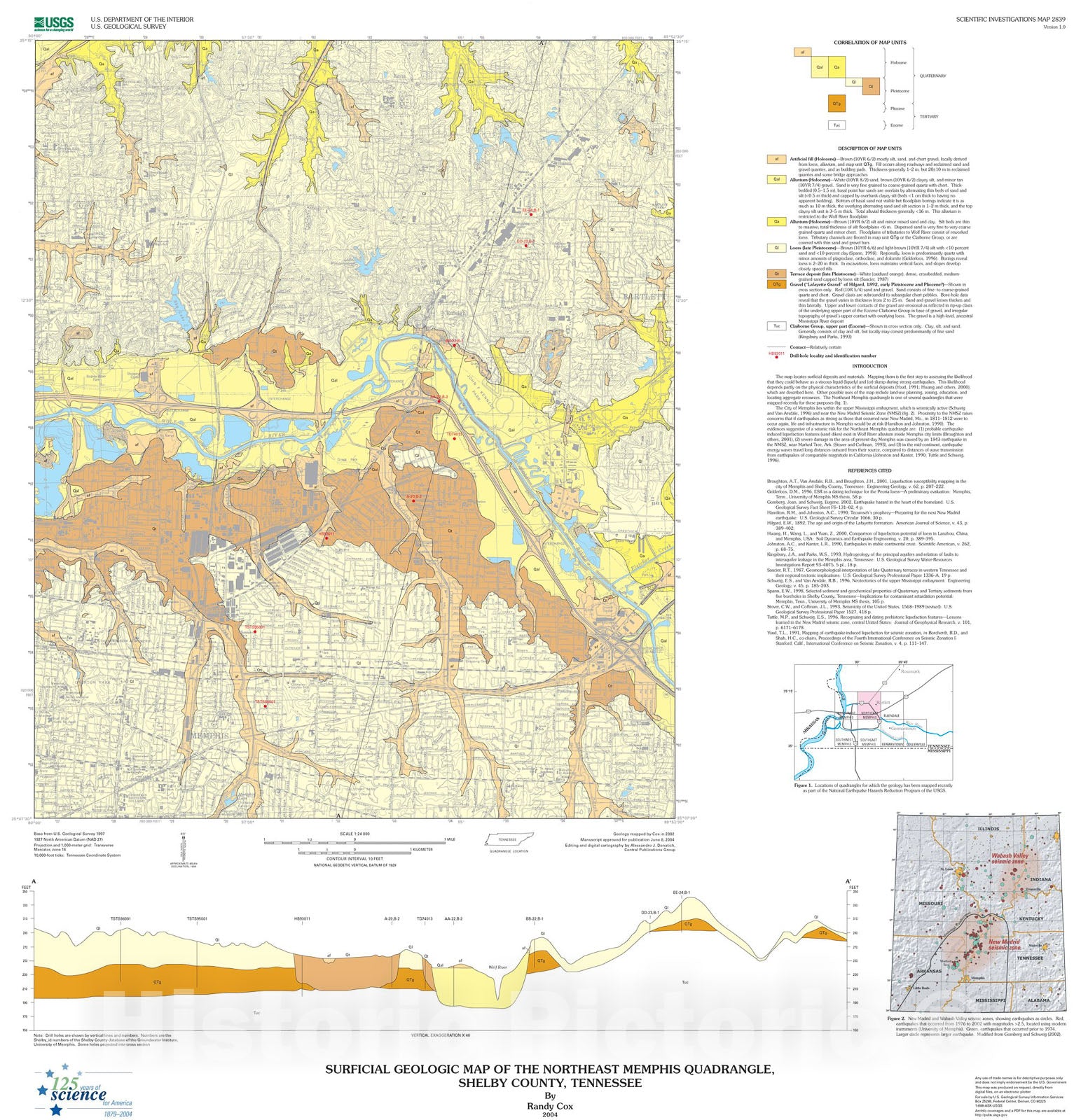 Map : Surficial geologic map of the Northeast Memphis quadrangle, Shelby County, Tennessee, 2004 Cartography Wall Art :
