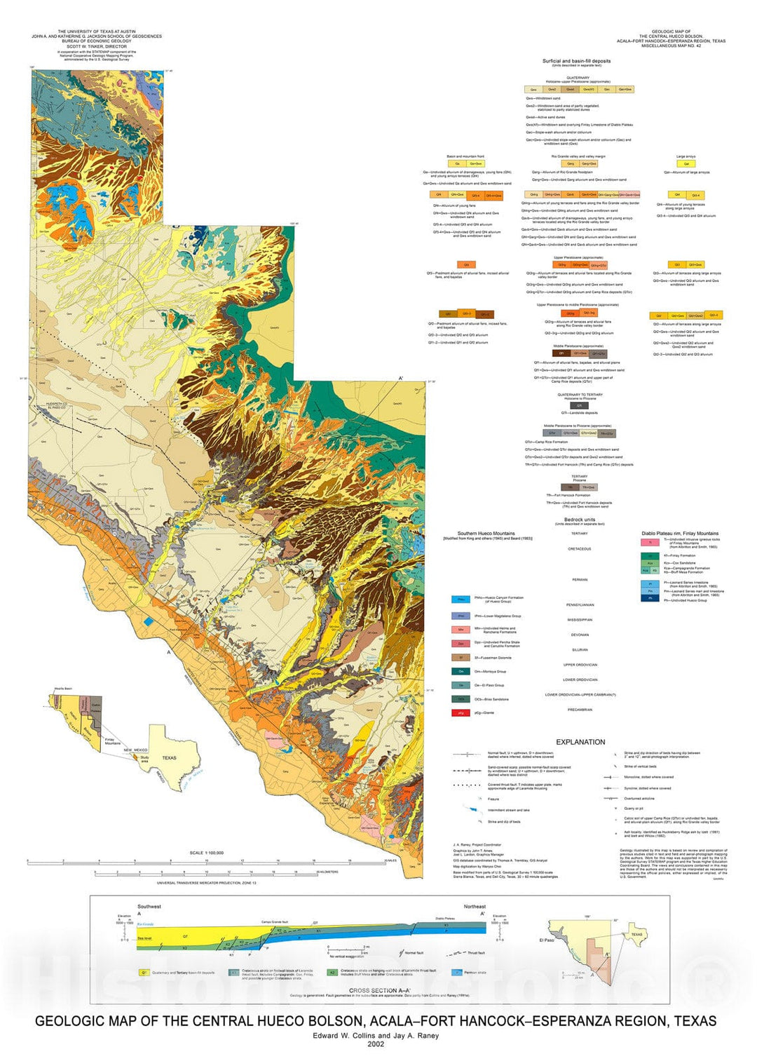 Map : Geologic map of the central Hueco Bolson, Acala - Fort Hancock - Esperanza region, Texas, 2002 Cartography Wall Art :