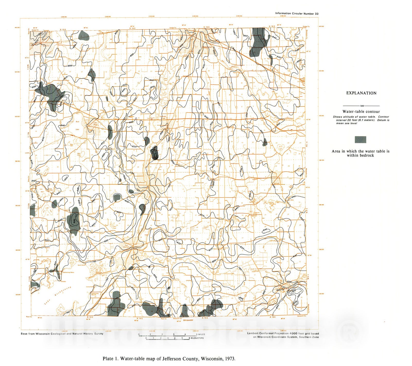 Map : Ground-Water Resources and Geology of Jefferson County, Wisconsin, 1975 Cartography Wall Art :