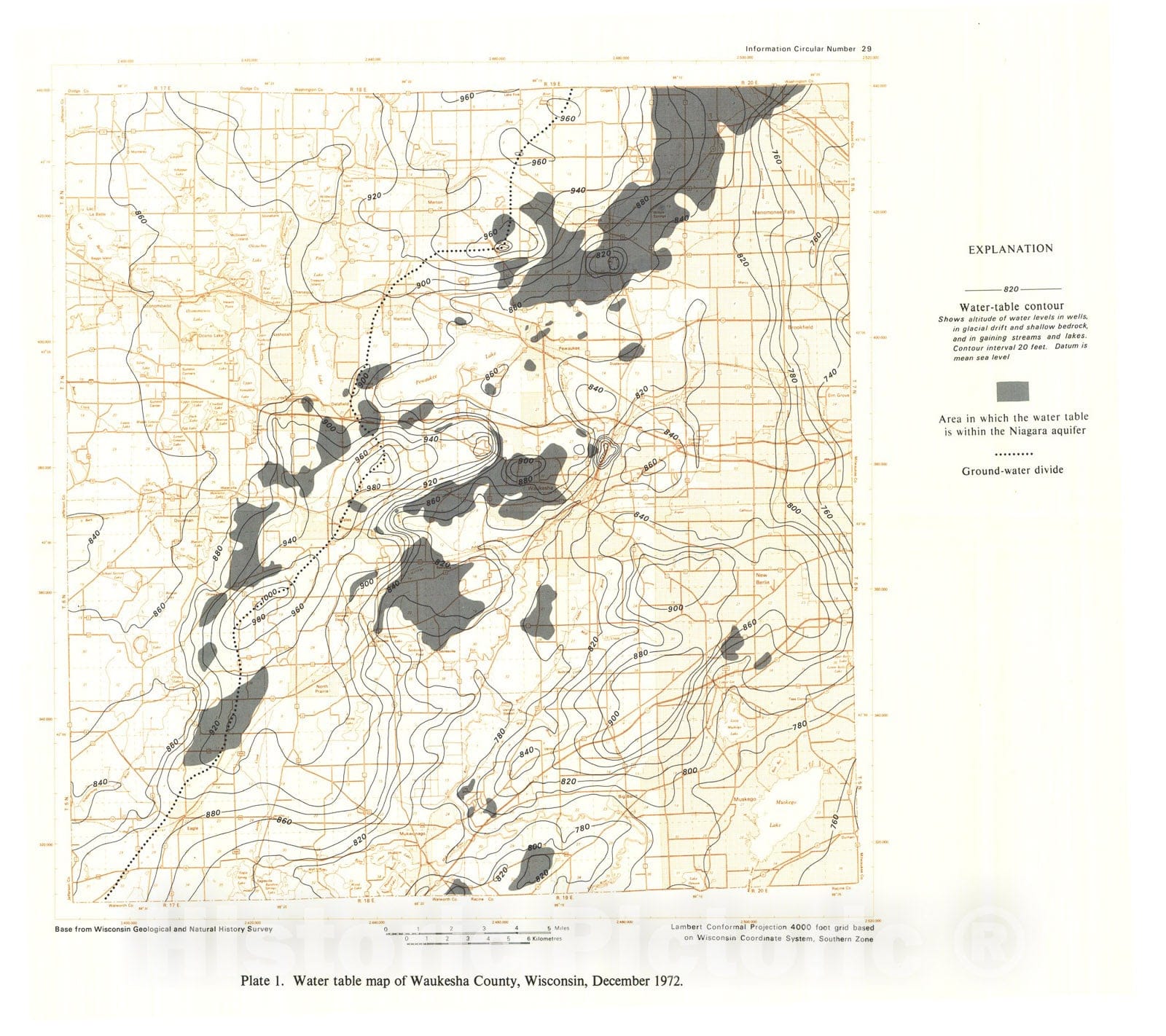 Map : Ground-Water Resources of Waukesha County, Wisconsin, 1975 Cartography Wall Art :