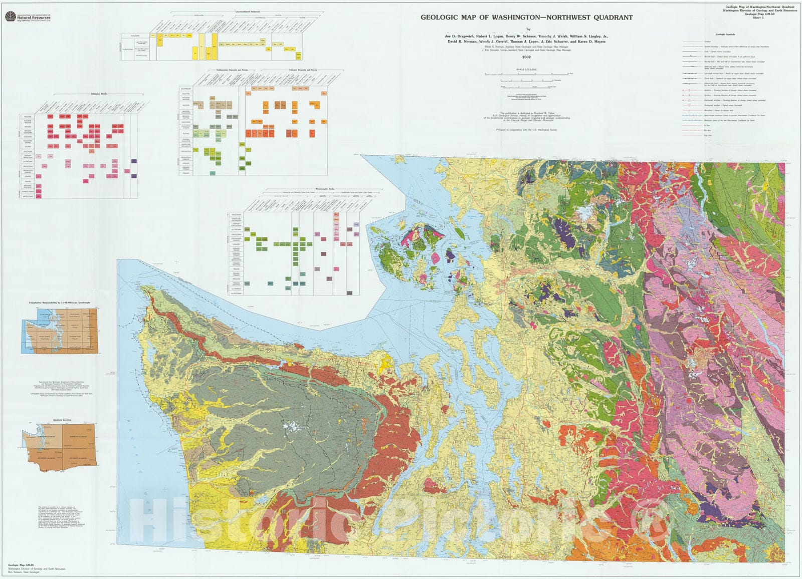 Map : Geologic map of Washington--Northwest quadrant, 2002 Cartography Wall Art :