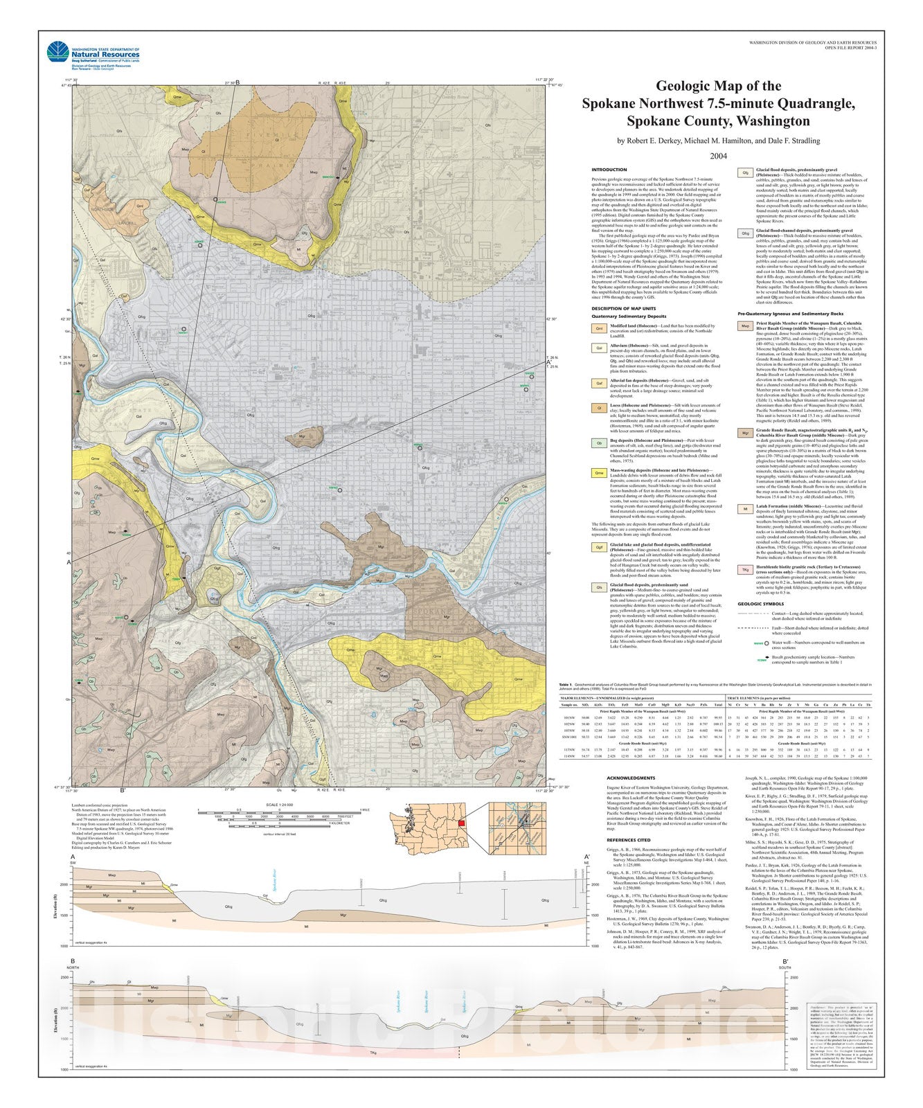 Map : Geologic map of the Spokane Northwest 7.5-minute quadrangle, Spokane County, Washington, 2004 Cartography Wall Art :