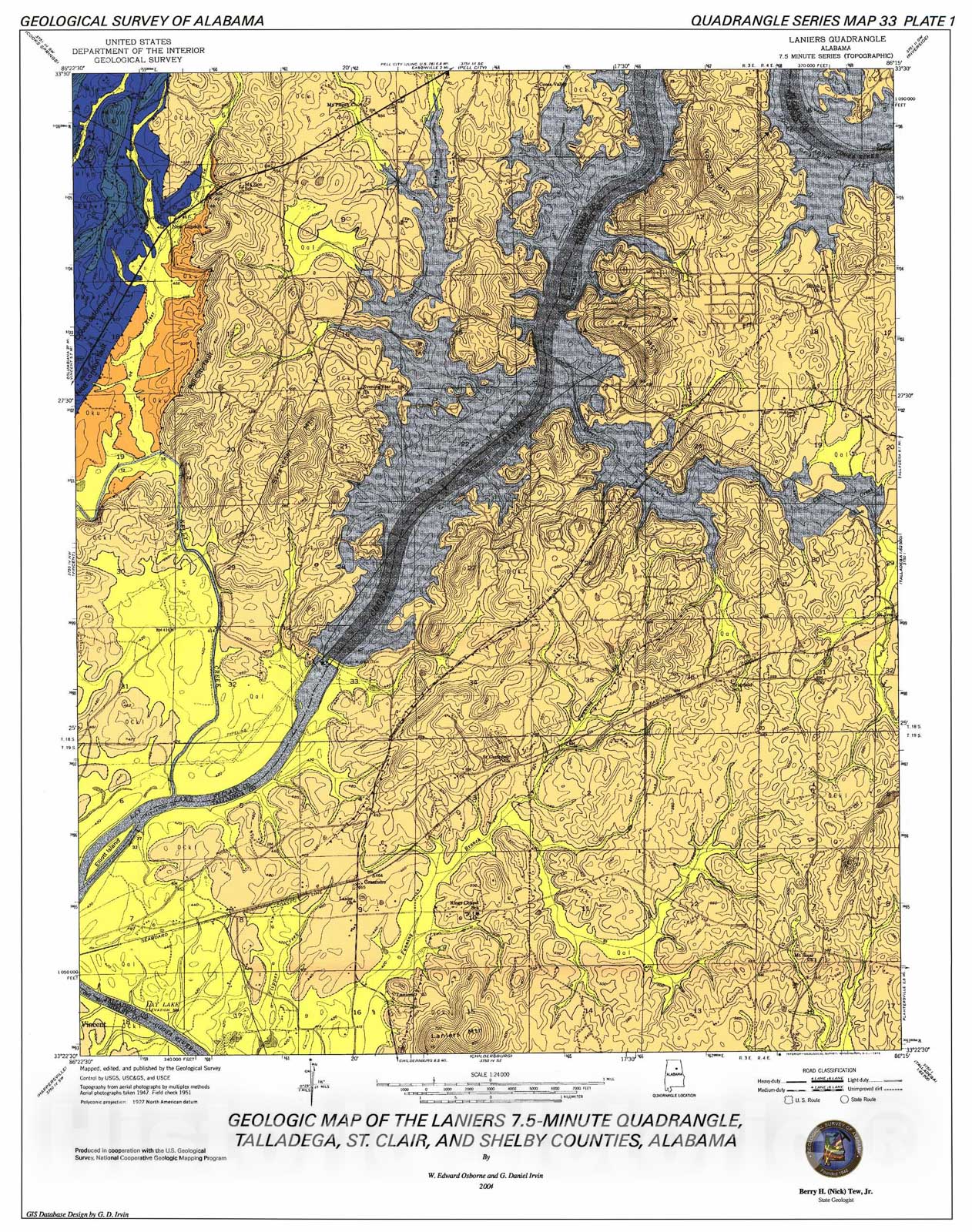 Map : Geology of the Laniers 7.5-minute quadrangle, Talladega, St. Clair, and Shelby Counties, Alabama, 2004 Cartography Wall Art :