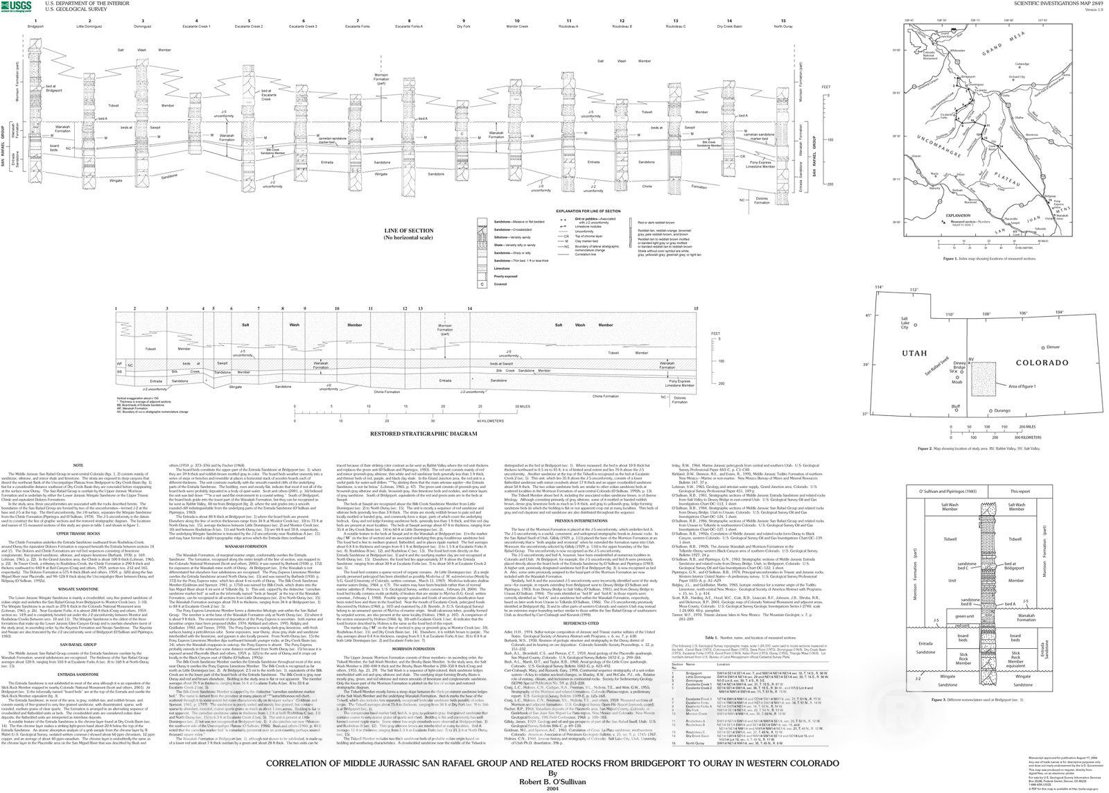 Map : Correlation of Middle Jurassic San Rafael Group and related rocks from Bridgeport to Ouray in western Colorado, 2004 Cartography Wall Art :