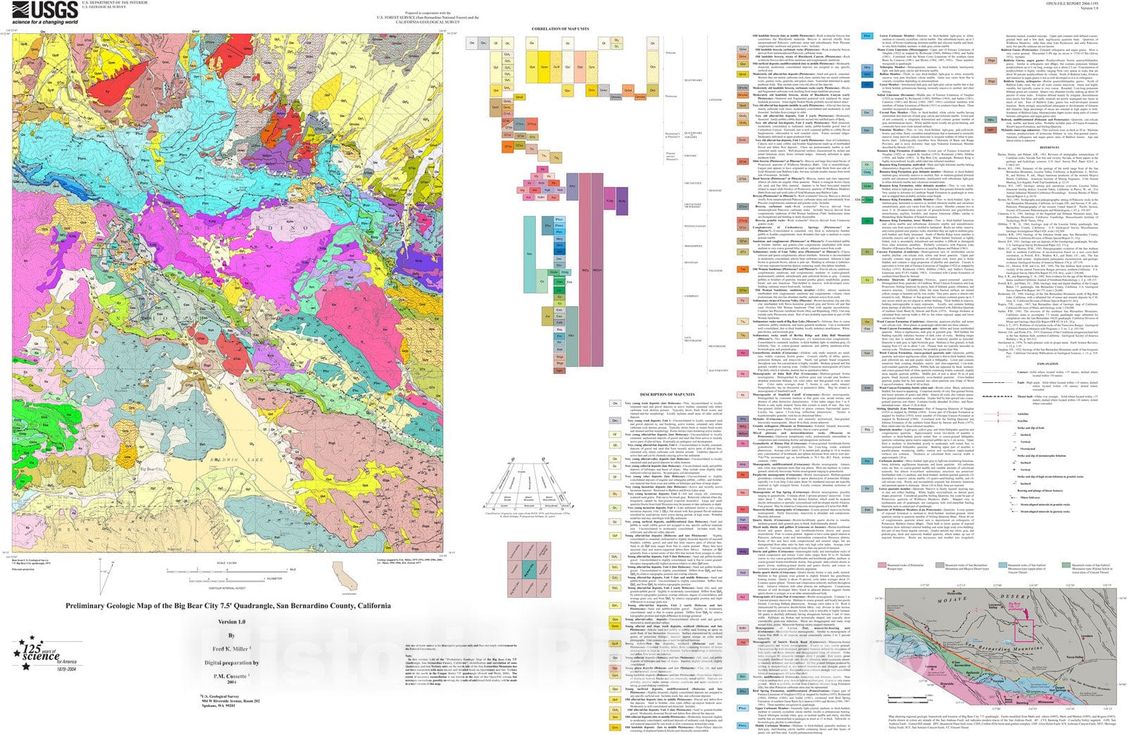 Map : Preliminary geologic map of the Big Bear City 7.5' quadrangle, San Bernardino County, California, 2004 Cartography Wall Art :