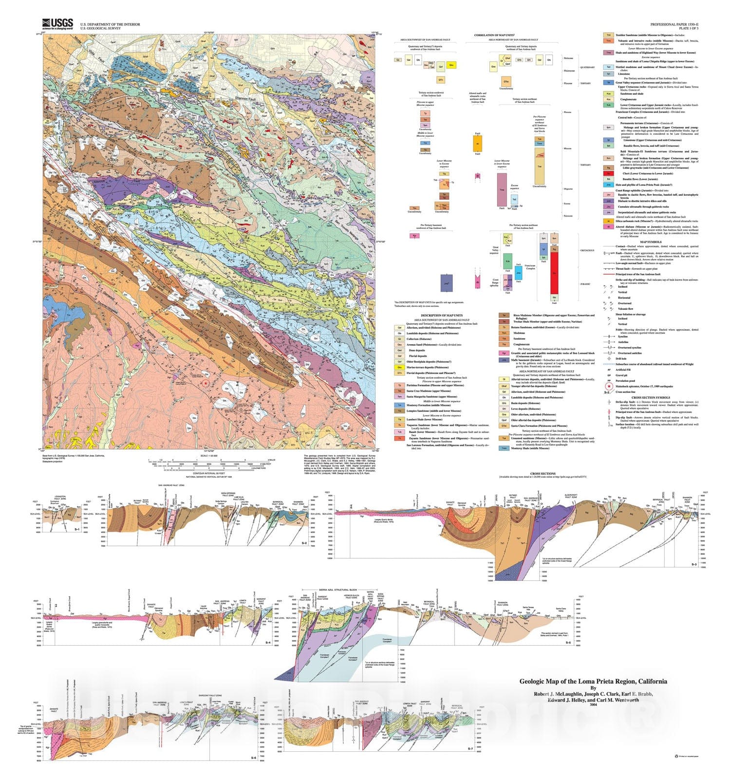 Map : Geologic map of the Loma Prieta region, California, 2004 Cartography Wall Art :