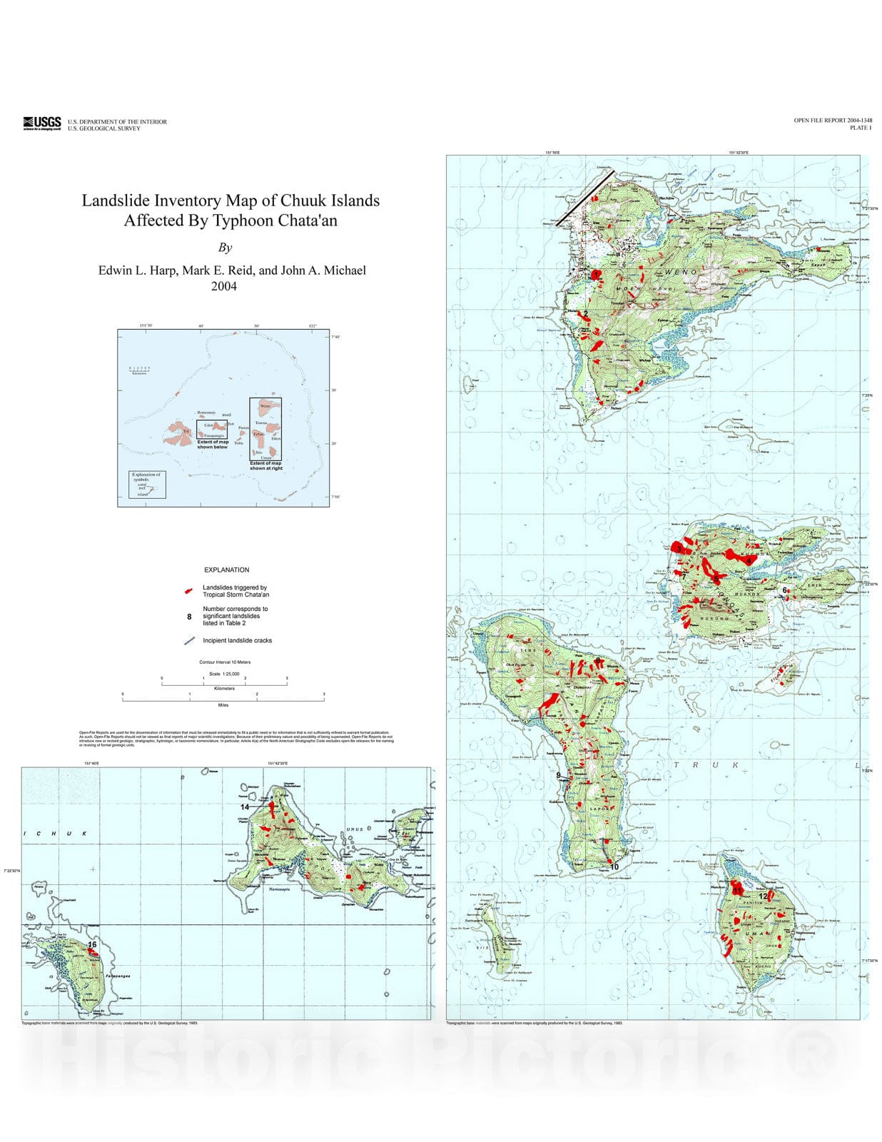 Map : Hazard analysis of landslides triggered by typhoon Chata'an on July 2, 2002, in Chuuk [Truk] State, Federated States of Micronesia, 2004 Cartography Wall Art :