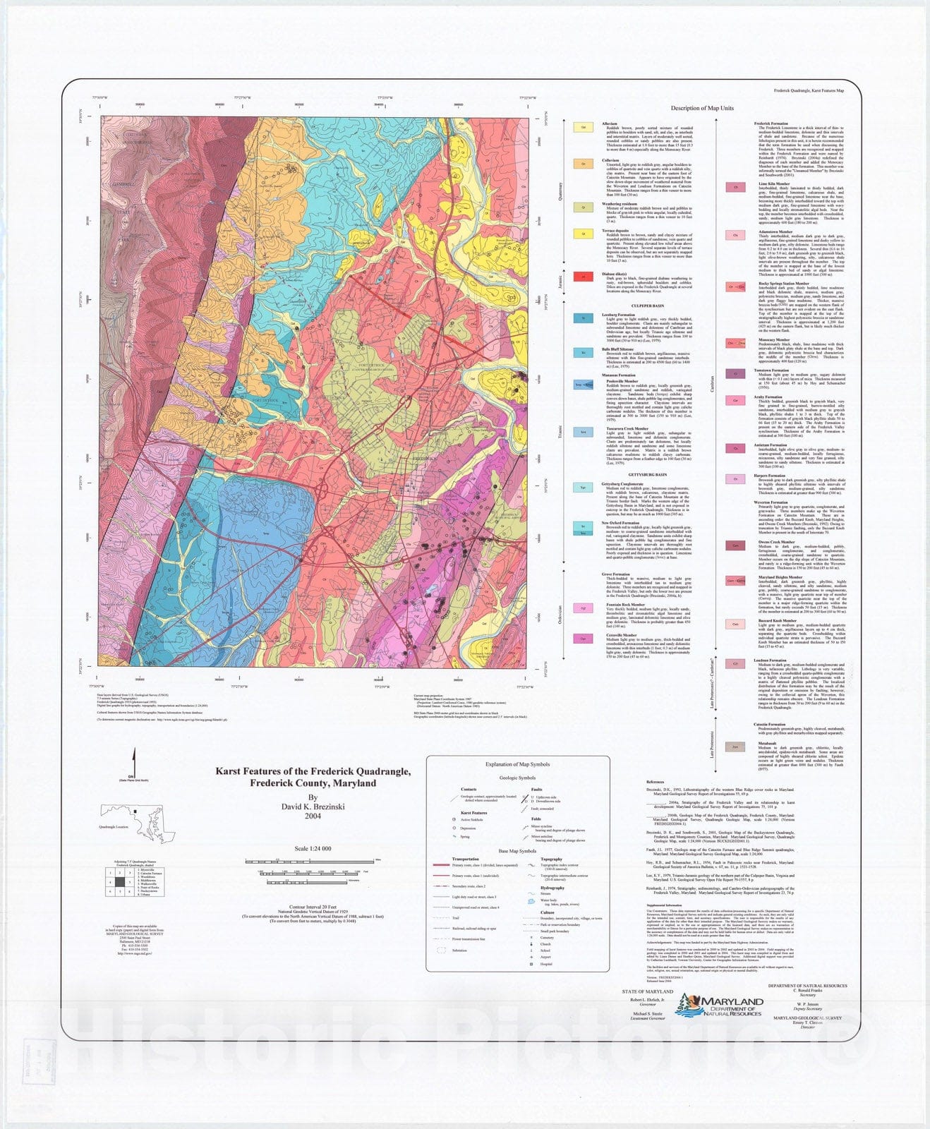Map : Karst features of the Frederick quadrangle, Frederick County, Maryland, 2004 Cartography Wall Art :