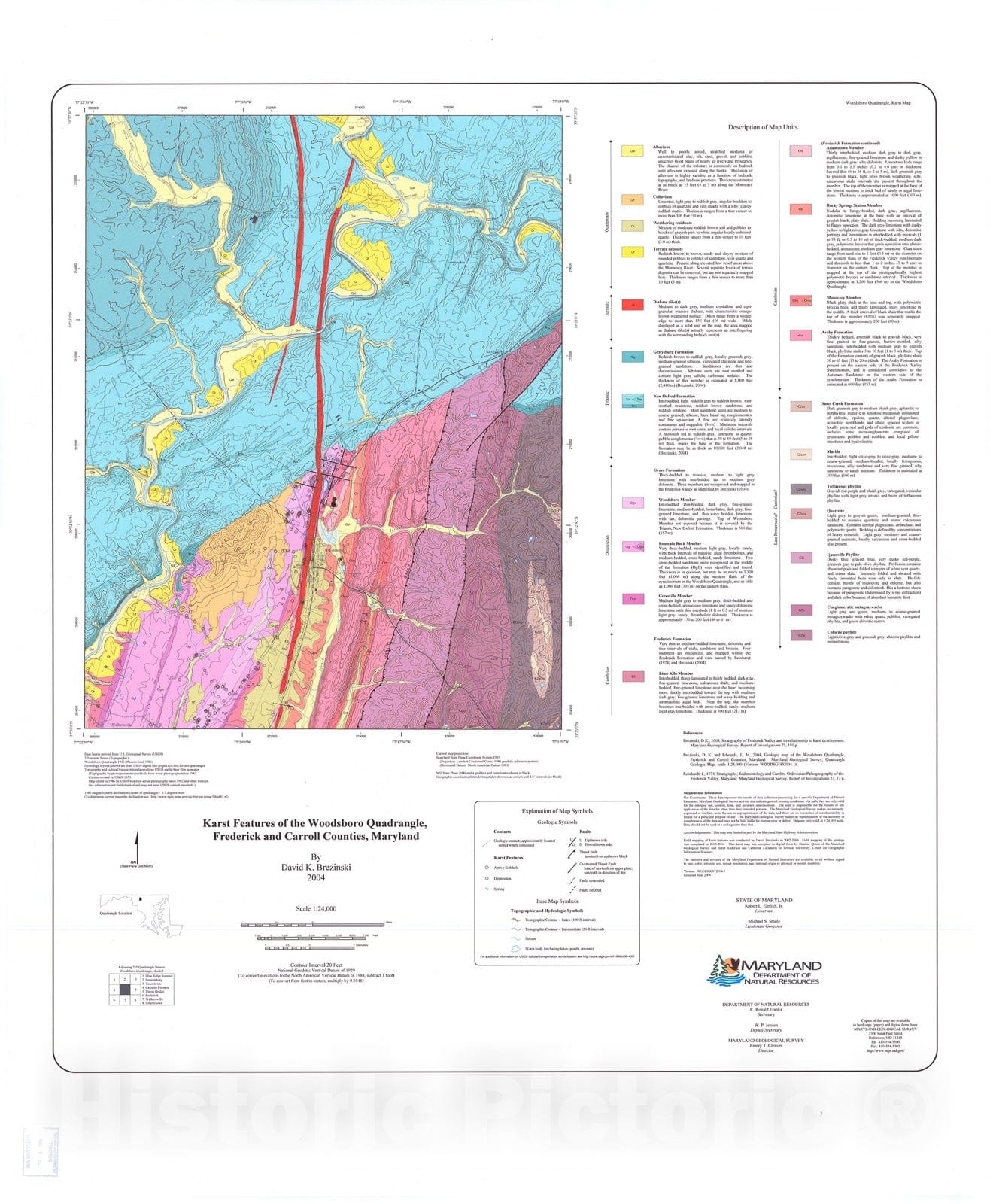 Map : Karst features of the Woodsboro quadrangle, Frederick and Carroll Counties, Maryland, 2004 Cartography Wall Art :