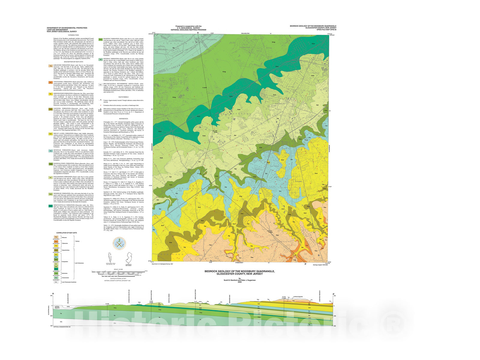Map : Bedrock geology of the Woodbury quadrangle, Gloucester County, New Jersey, 2004 Cartography Wall Art :