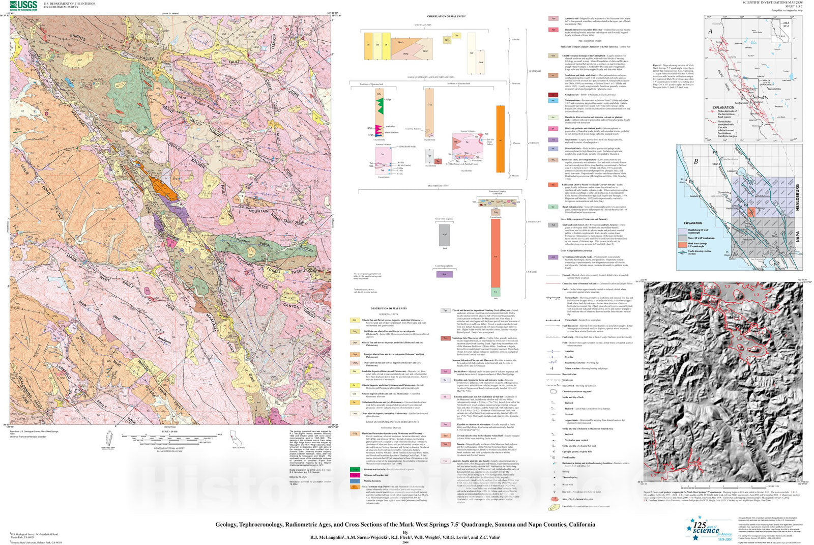 Map : Geology, tephrochronology, radiometric ages, and cross sections of the Mark West Springs 7.5' quadrangle, Sonoma and Napa Counties, California, 2004 Cartography Wall Art :