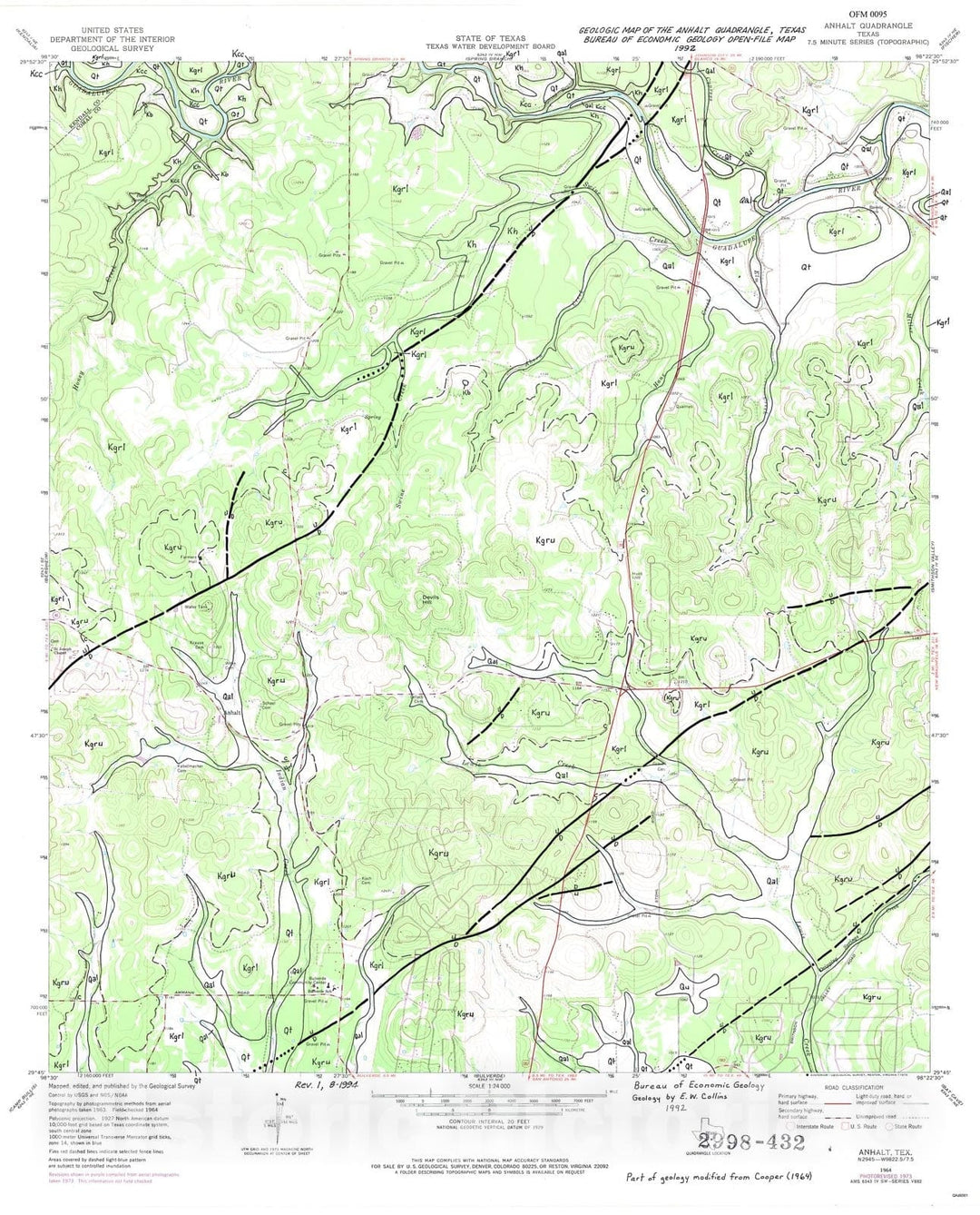 Map : Geologic map of the Anhalt quadrangle, Texas, 1992 Cartography Wall Art :