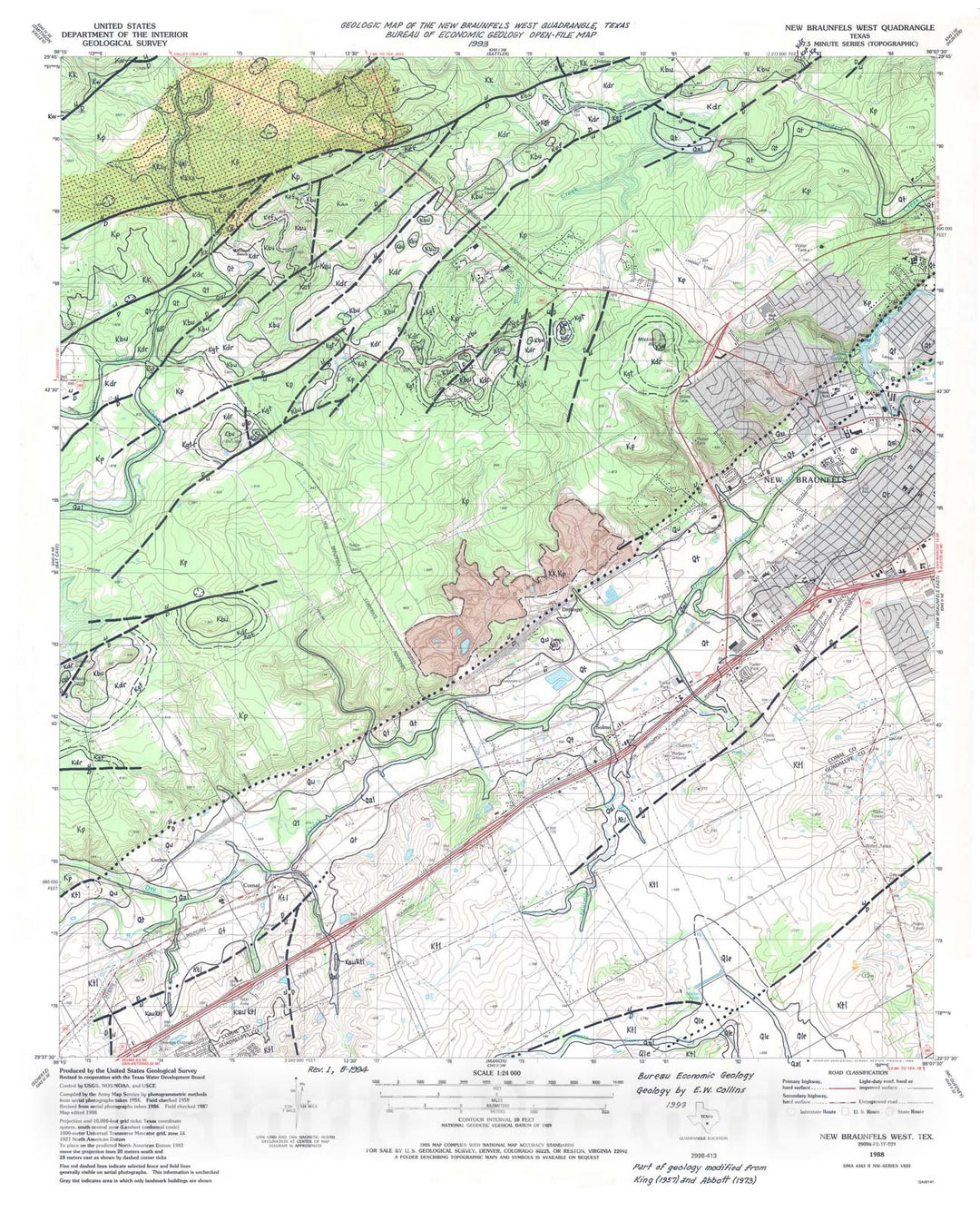 Map : Geologic map of the New Braunfels West quadrangle, Texas, 1993 Cartography Wall Art :