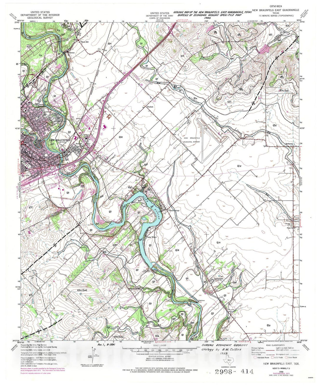Map : Geologic map of the New Braunfels East quadrangle, Texas, 1993 Cartography Wall Art :