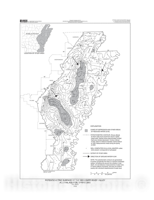 Map : Status of water levels and selected water-quality conditions in the Mississippi River Valley alluvial aquifer in eastern Arkansas, 2002, 2004 Cartography Wall Art :