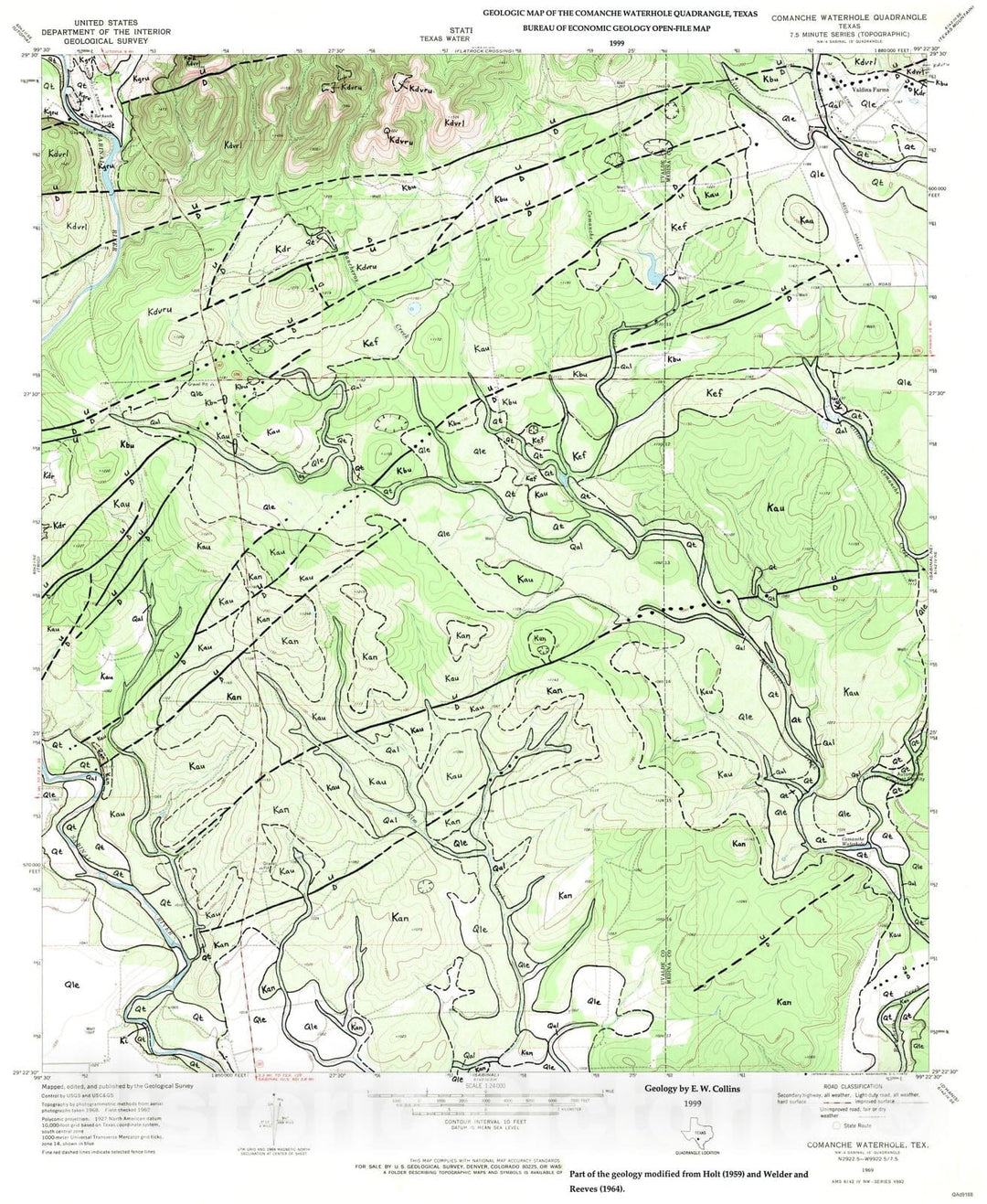 Map : Geologic map of the Comanche Waterhole quadrangle, Texas, 1999 Cartography Wall Art :