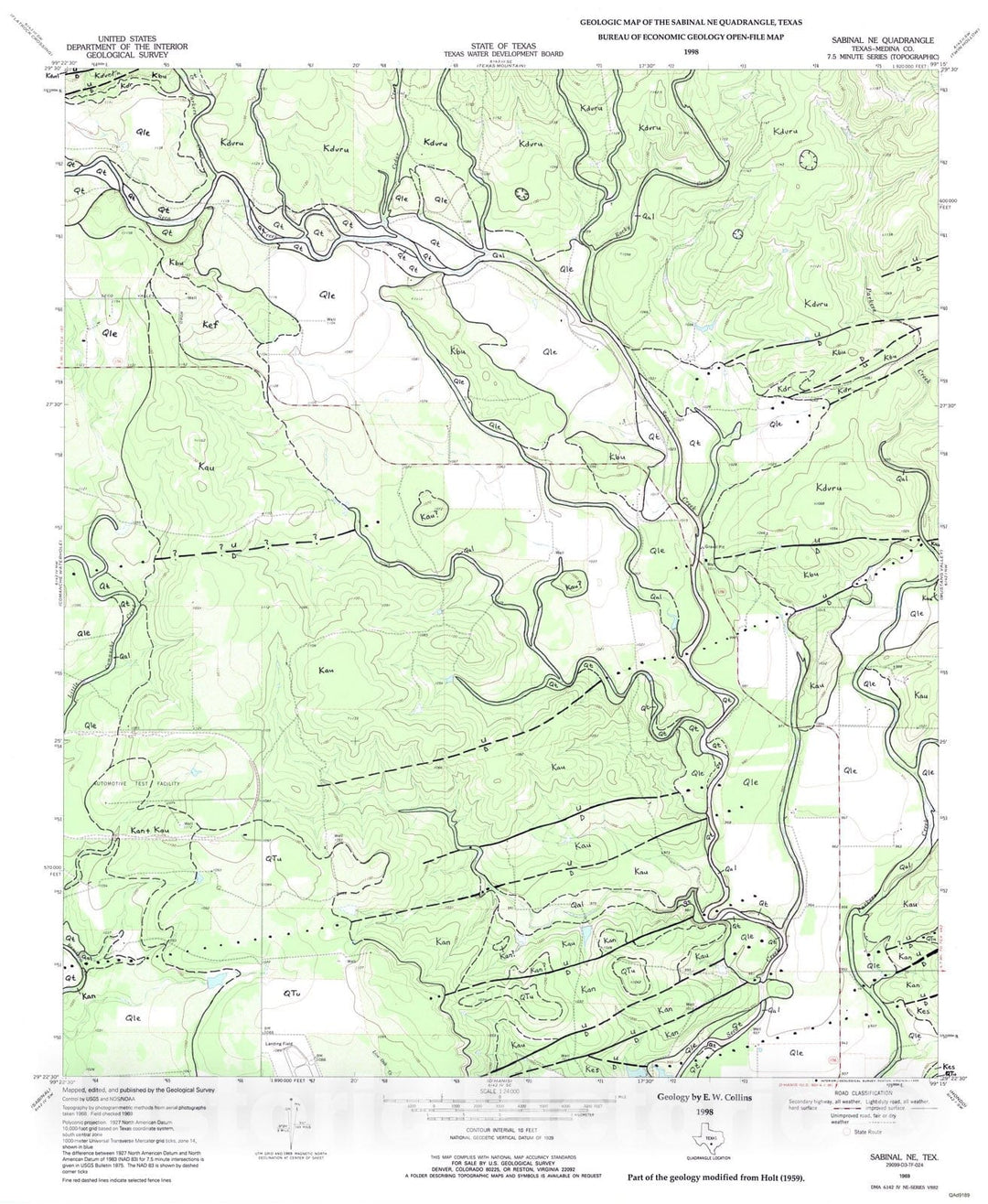 Map : Geologic map of the Sabinal NE quadrangle, Texas, 1998 Cartography Wall Art :