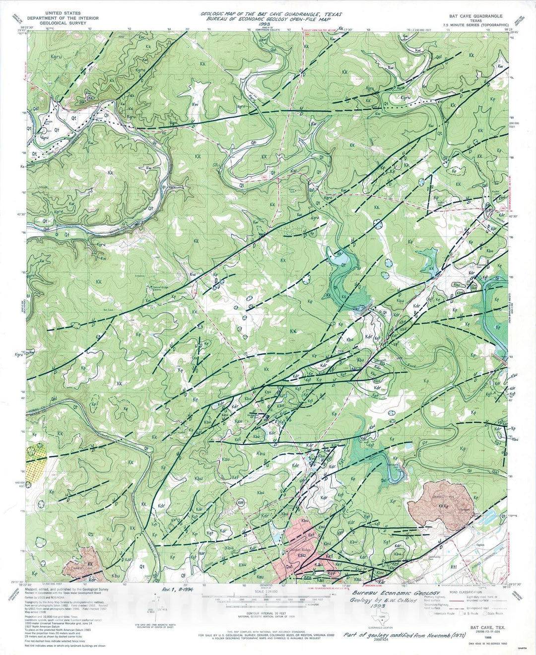 Map : Geologic map of the Bat Cave quadrangle, Texas, 1993 Cartography Wall Art :