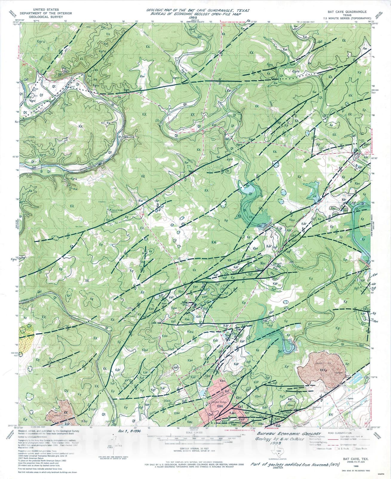Map : Geologic map of the Bat Cave quadrangle, Texas, 1993 Cartography Wall Art :