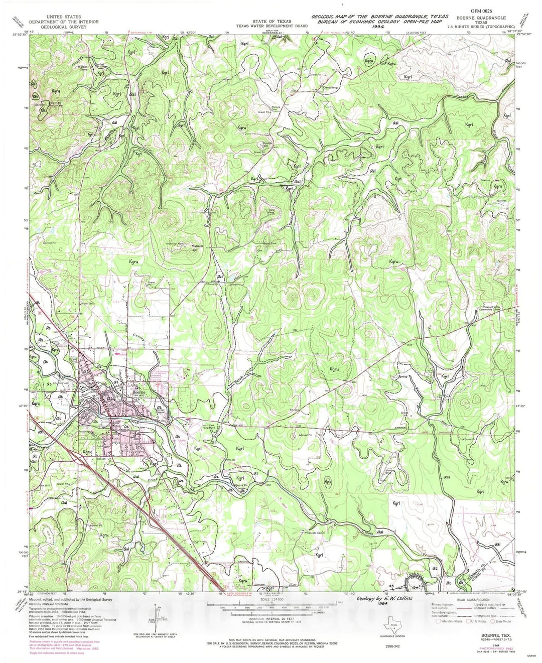 Map : Geologic map of the Boerne quadrangle, Texas, 1994 Cartography Wall Art :