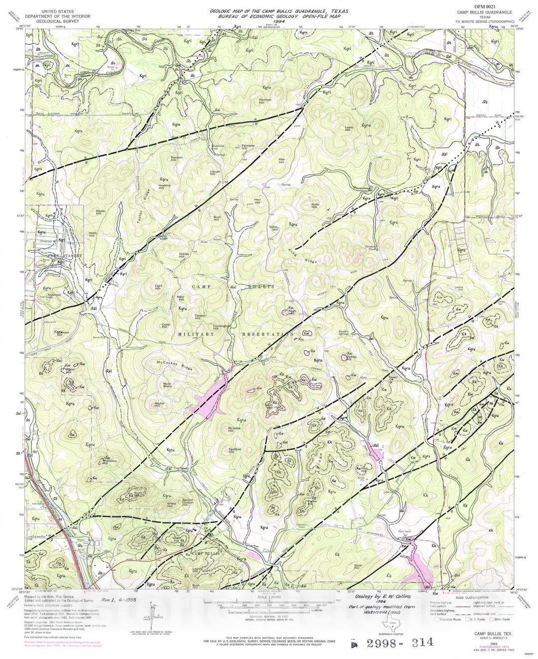 Map : Geologic map of the Camp Bullis quadrangle, Texas, 1994 Cartography Wall Art :
