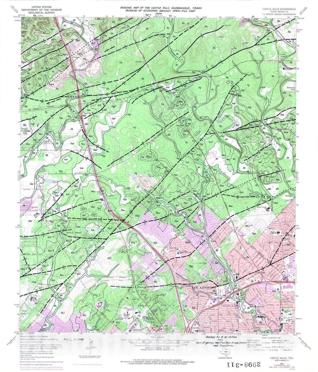 Map : Geologic map of the Castle Hills quadrangle, Texas, 1994 Cartography Wall Art :
