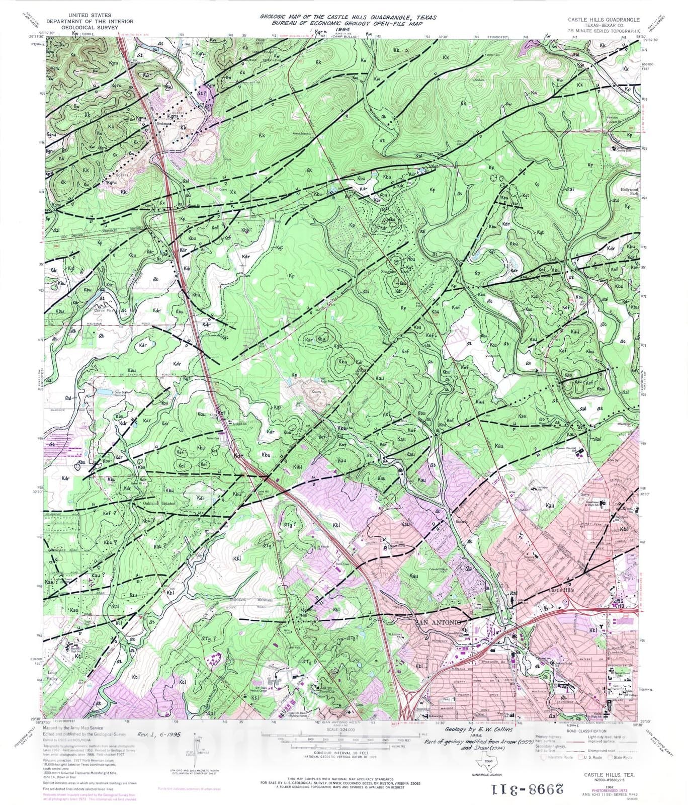 Map : Geologic map of the Castle Hills quadrangle, Texas, 1994 Cartography Wall Art :