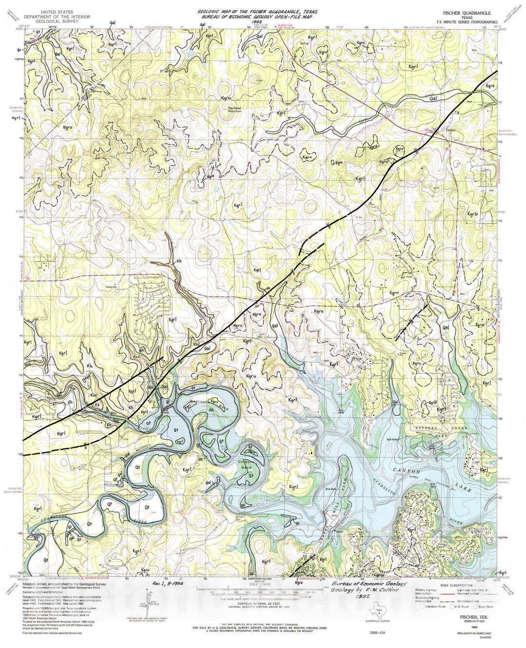 Map : Geologic map of the Fischer quadrangle, Texas, 1992 Cartography Wall Art :