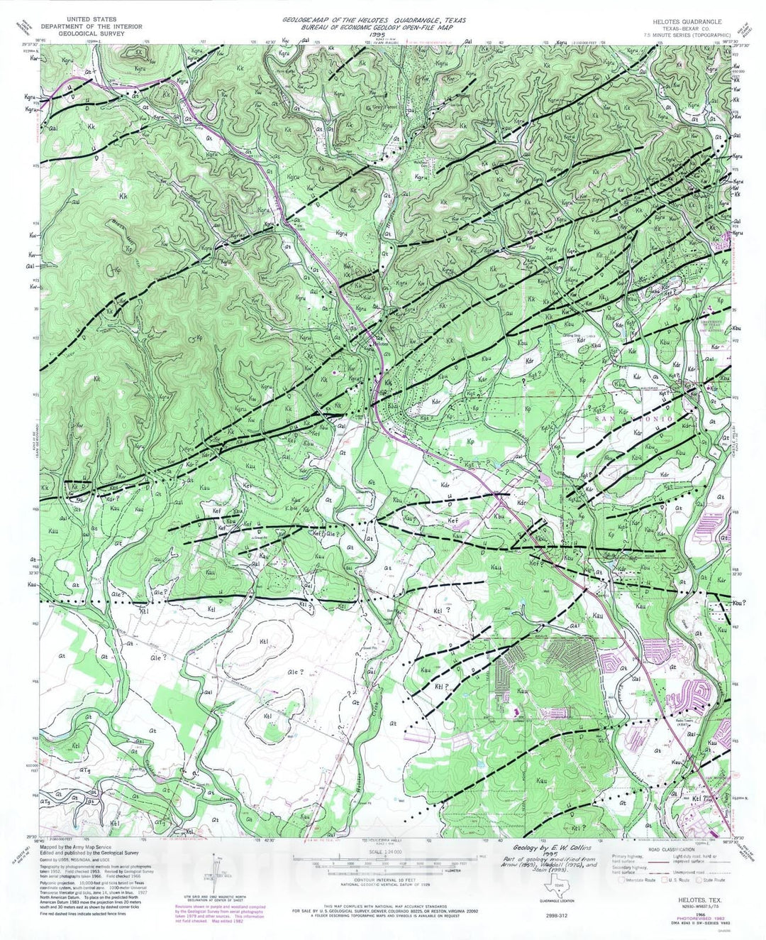 Map : Geologic map of the Helotes quadrangle, Texas, 1995 Cartography Wall Art :