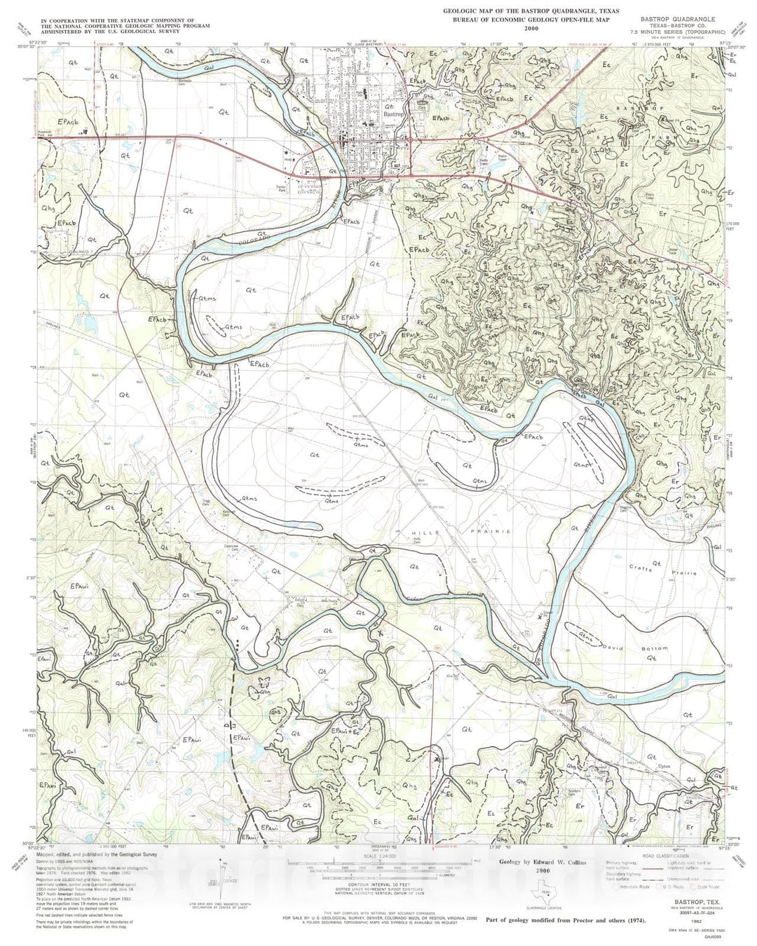 Map : Geologic map of the Bastrop quadrangle, Texas, 2000 Cartography Wall Art :