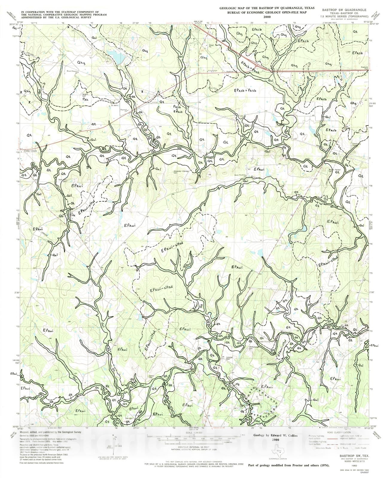 Map : Geologic map of the Bastrop SW quadrangle, Texas, 2000 Cartography Wall Art :