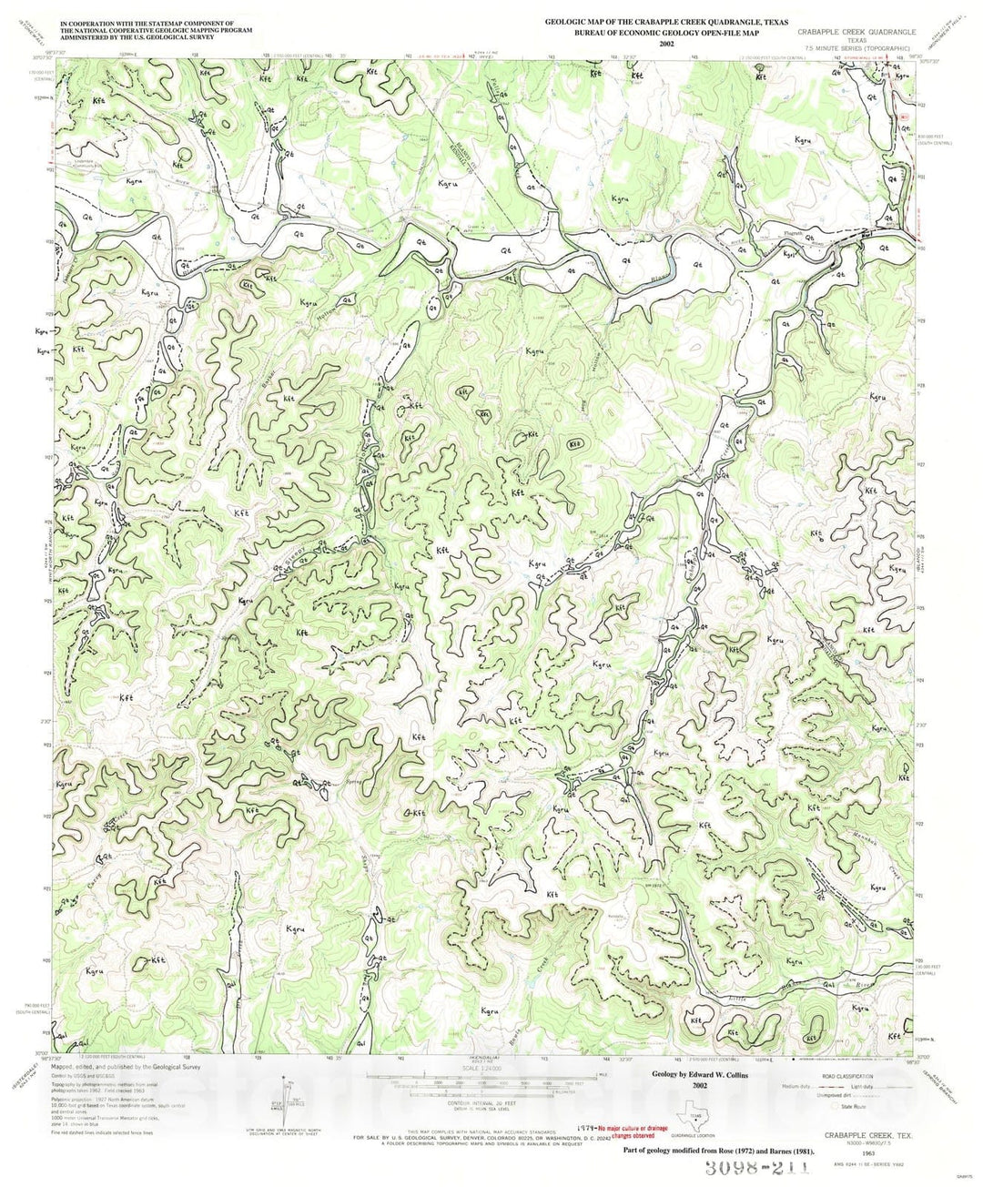 Map : Geologic map of the Crabapple Creek quadrangle, Texas, 2002 Cartography Wall Art :
