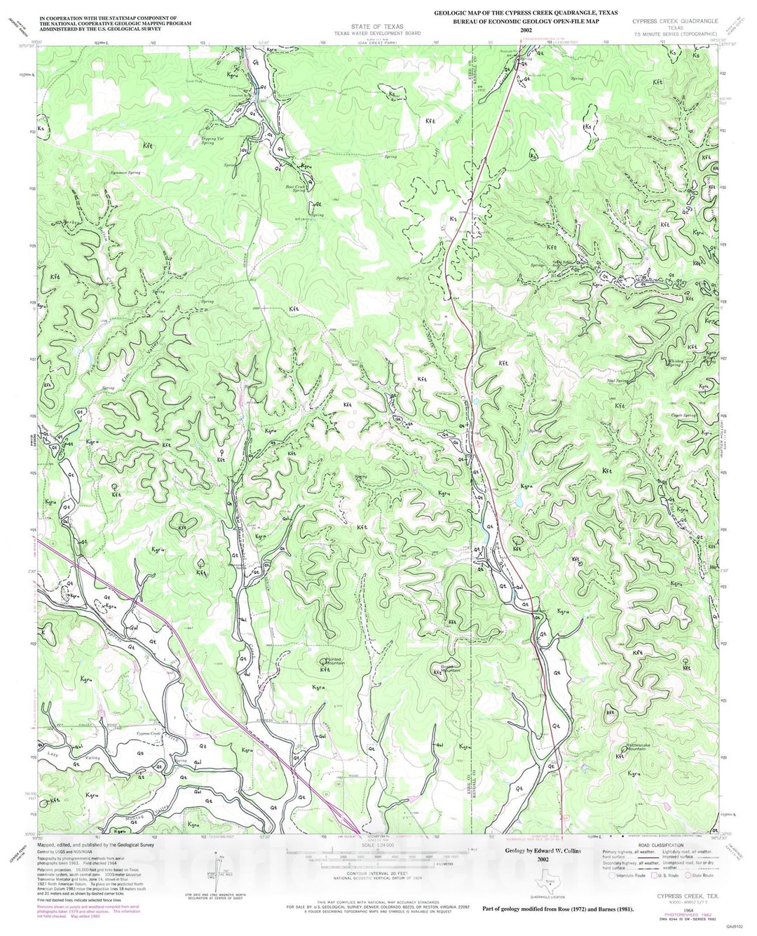 Map : Geologic map of the Cypress Creek quadrangle, Texas, 2002 Cartography Wall Art :