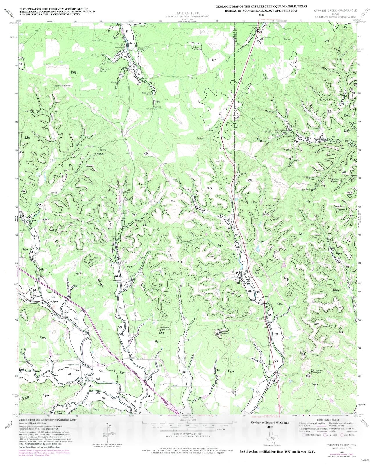 Map : Geologic map of the Cypress Creek quadrangle, Texas, 2002 Cartography Wall Art :