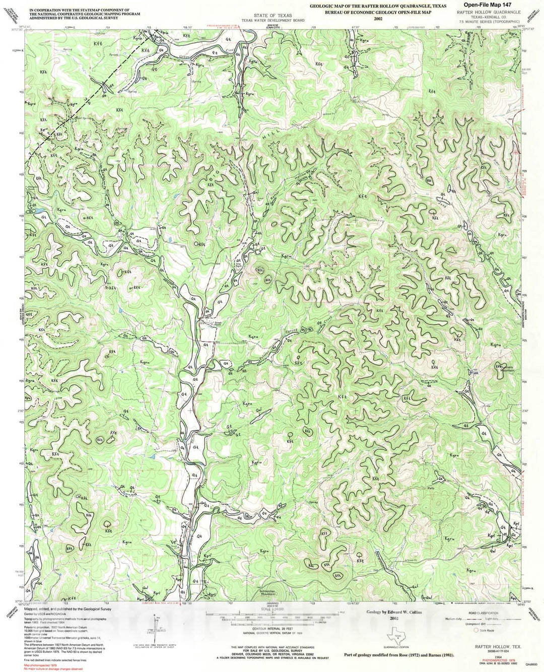 Map : Geologic map of the Rafter Hollow quadrangle, Texas, 2002 Cartography Wall Art :