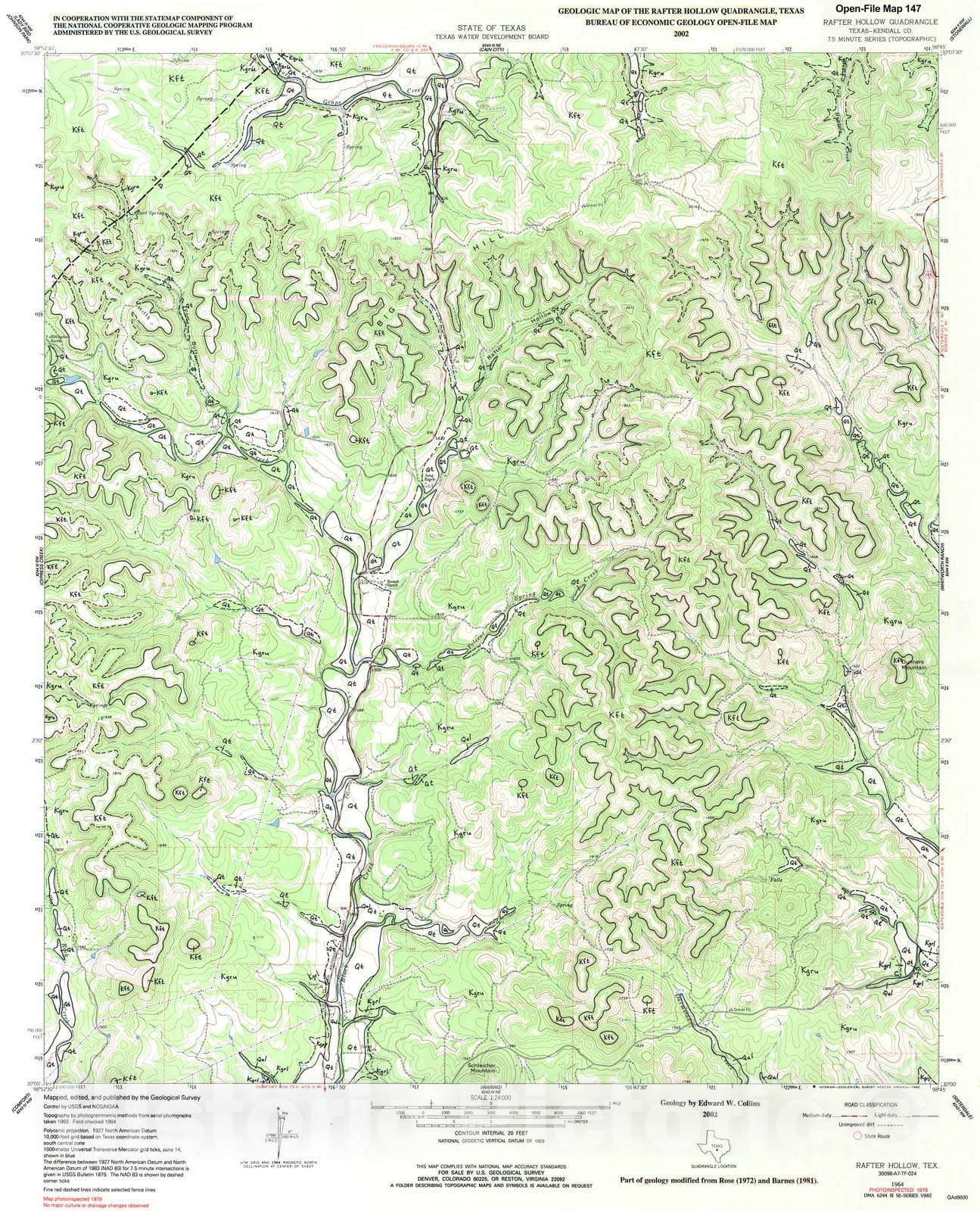 Map : Geologic map of the Rafter Hollow quadrangle, Texas, 2002 Cartography Wall Art :